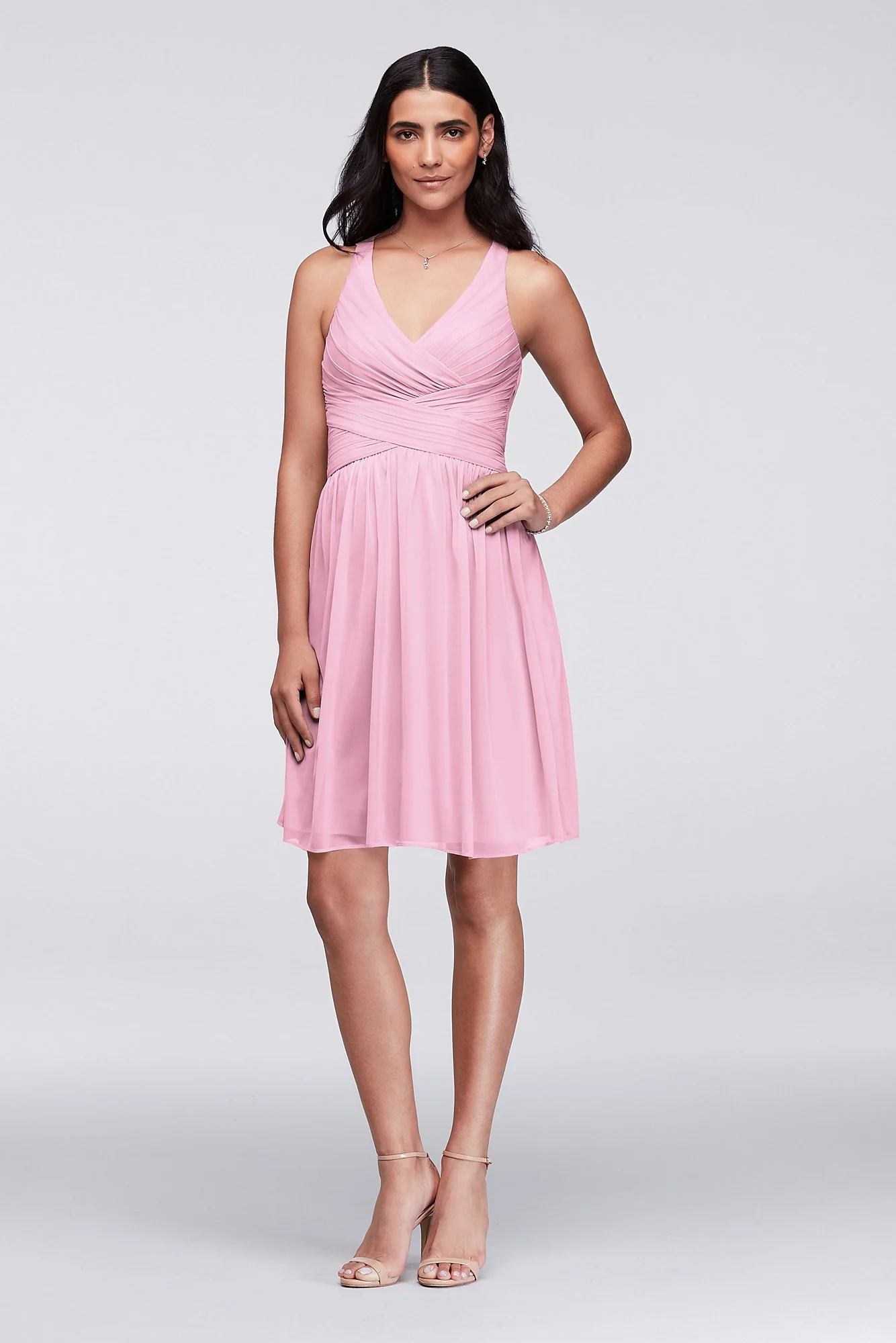 Mesh Short Bridesmaid Dress with Crisscross Back - Image 89