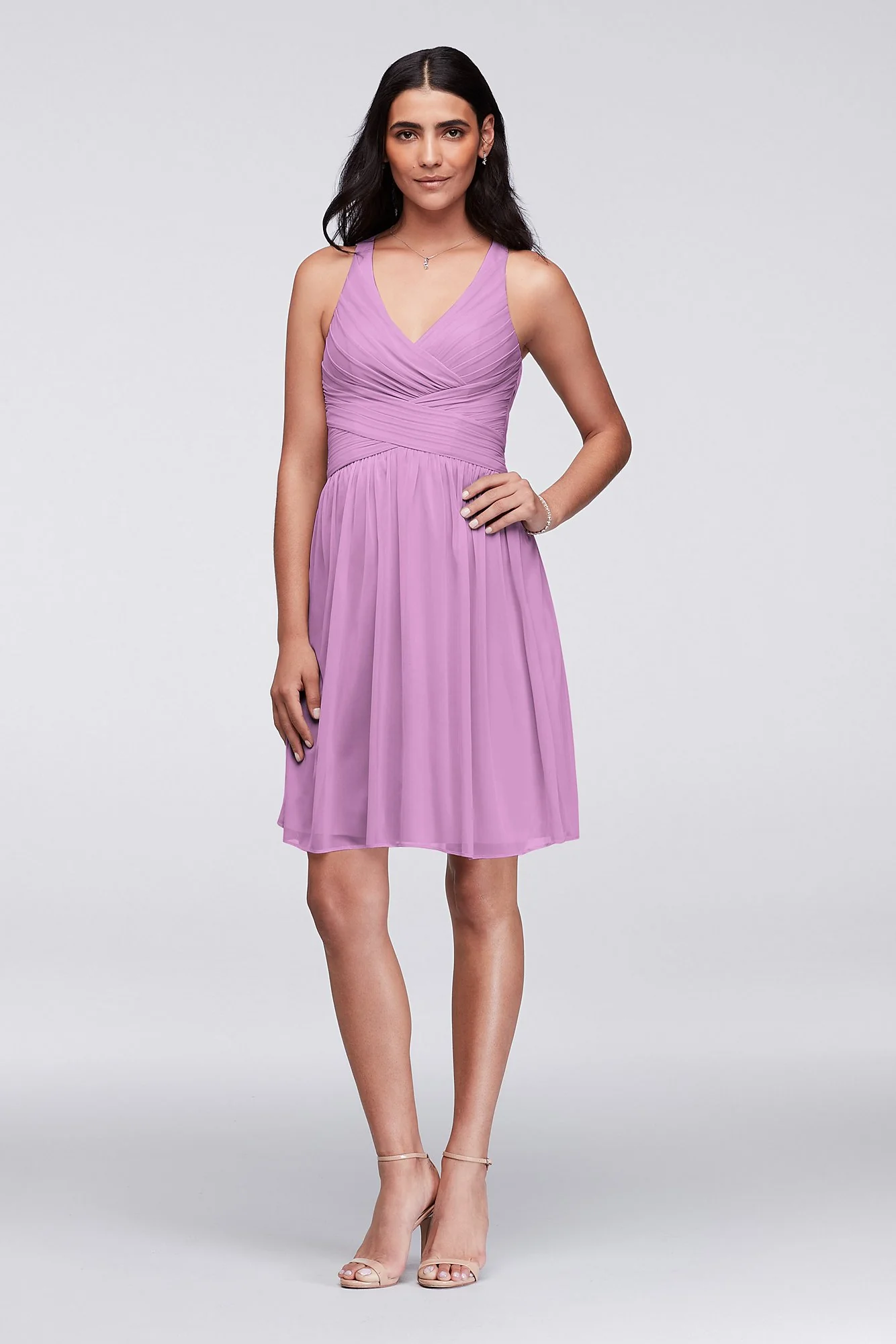Mesh Short Bridesmaid Dress with Crisscross Back - Image 9