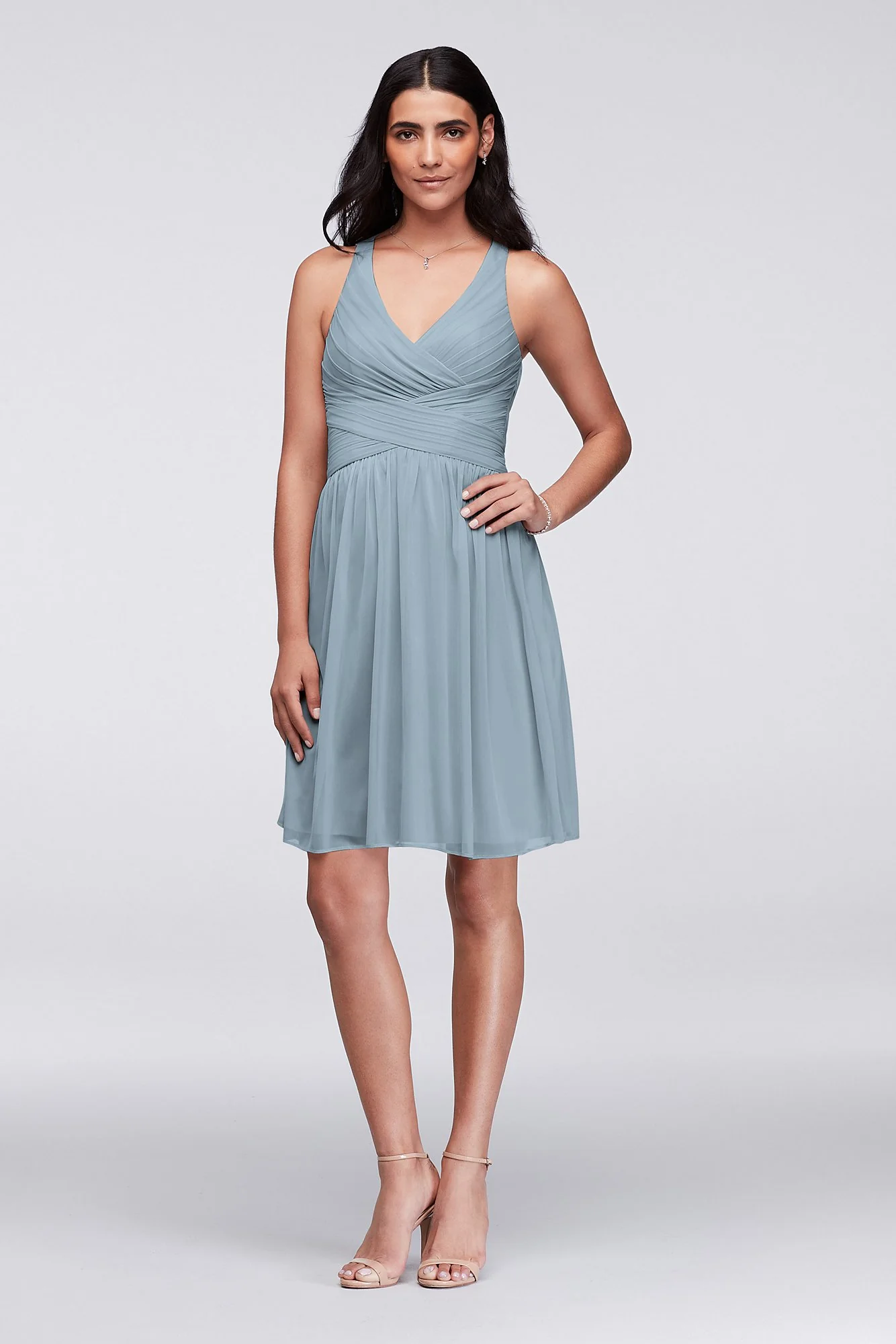 Mesh Short Bridesmaid Dress with Crisscross Back - Image 92