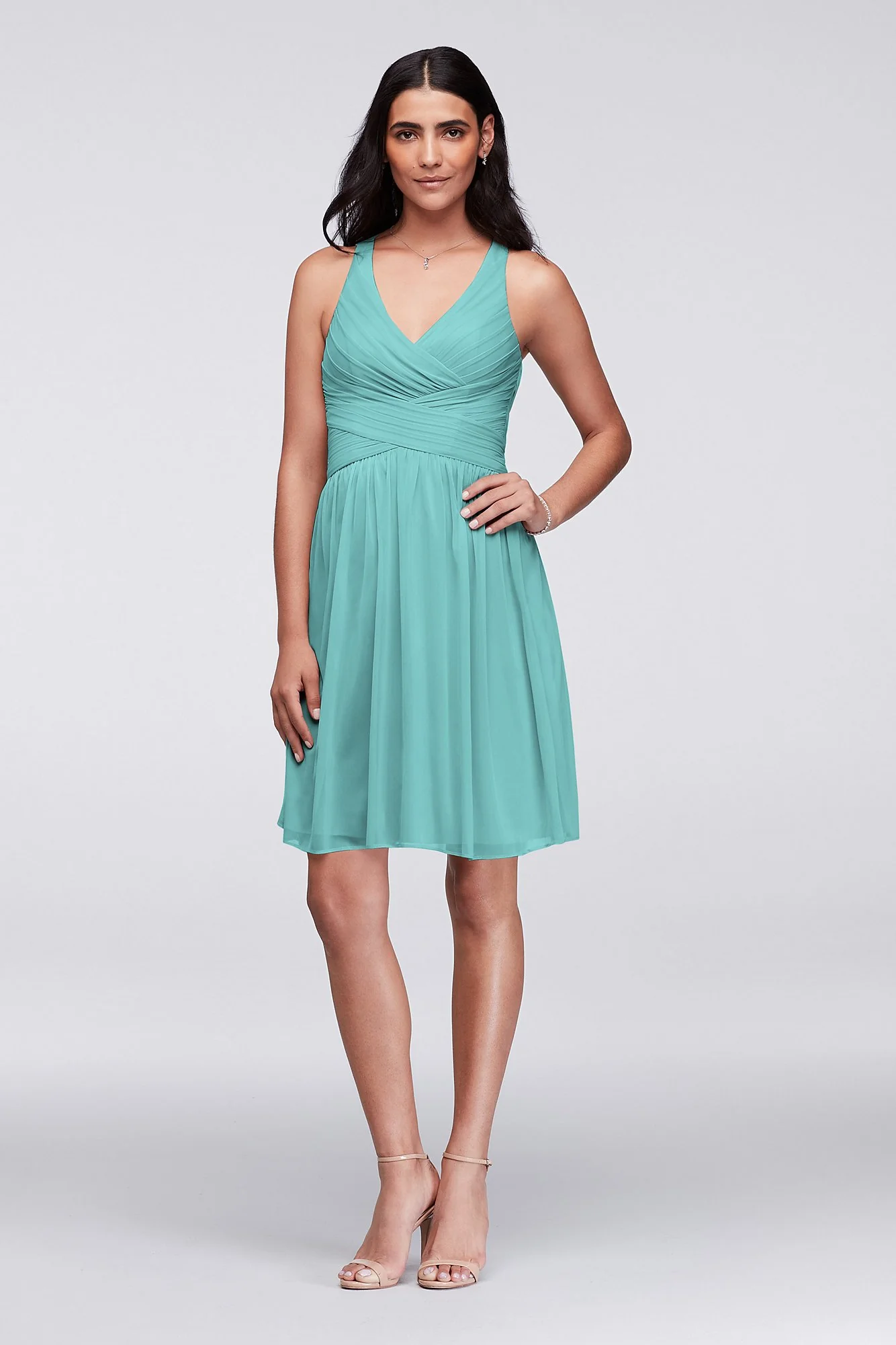 Mesh Short Bridesmaid Dress with Crisscross Back - Image 93