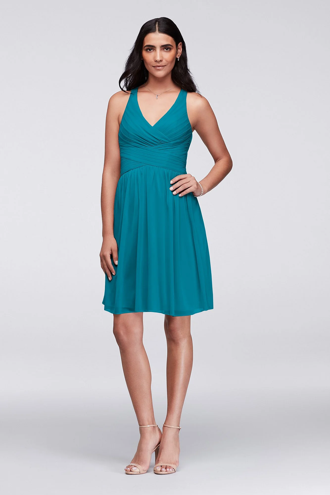 Mesh Short Bridesmaid Dress with Crisscross Back - Image 95