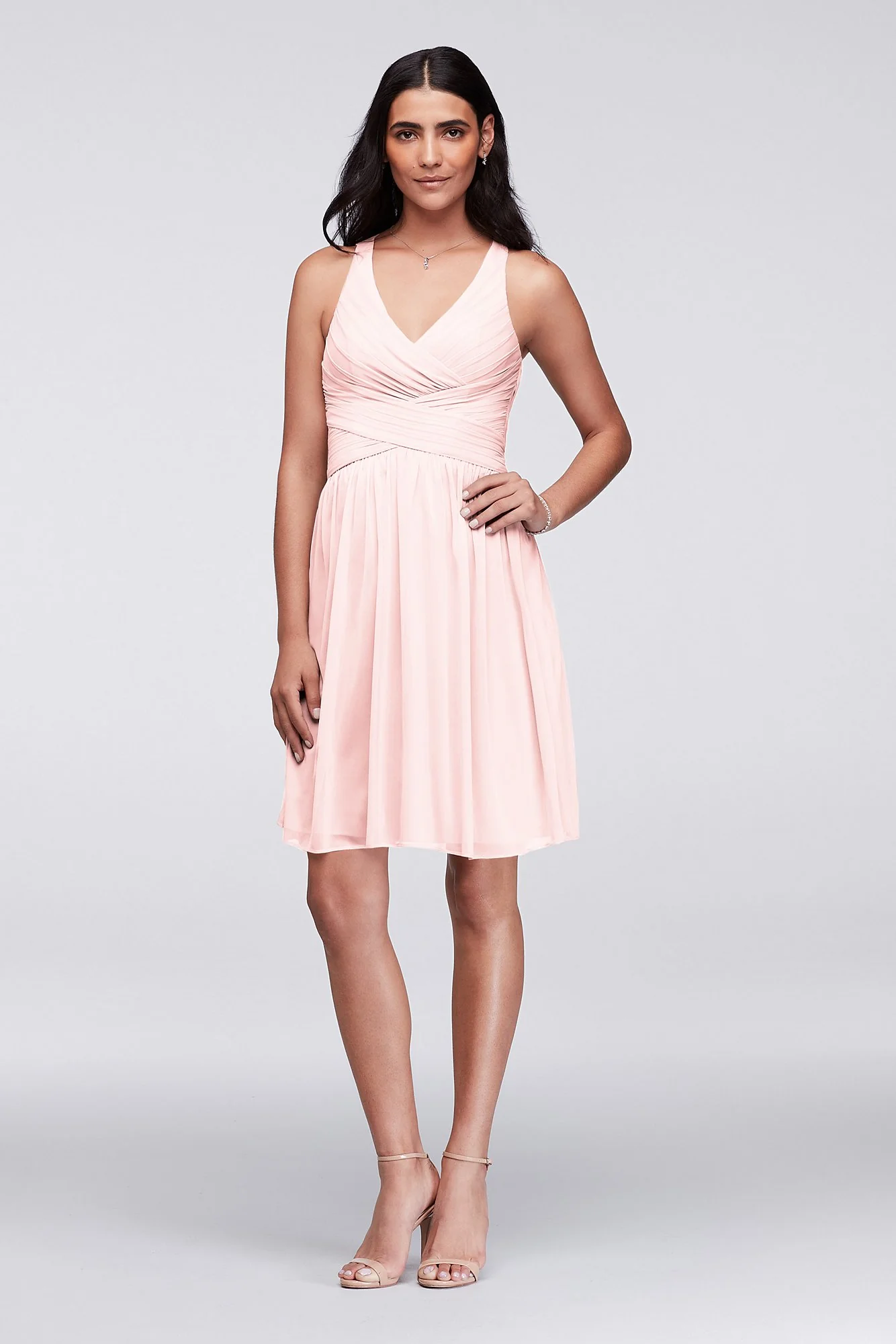 Mesh Short Bridesmaid Dress with Crisscross Back - Image 96