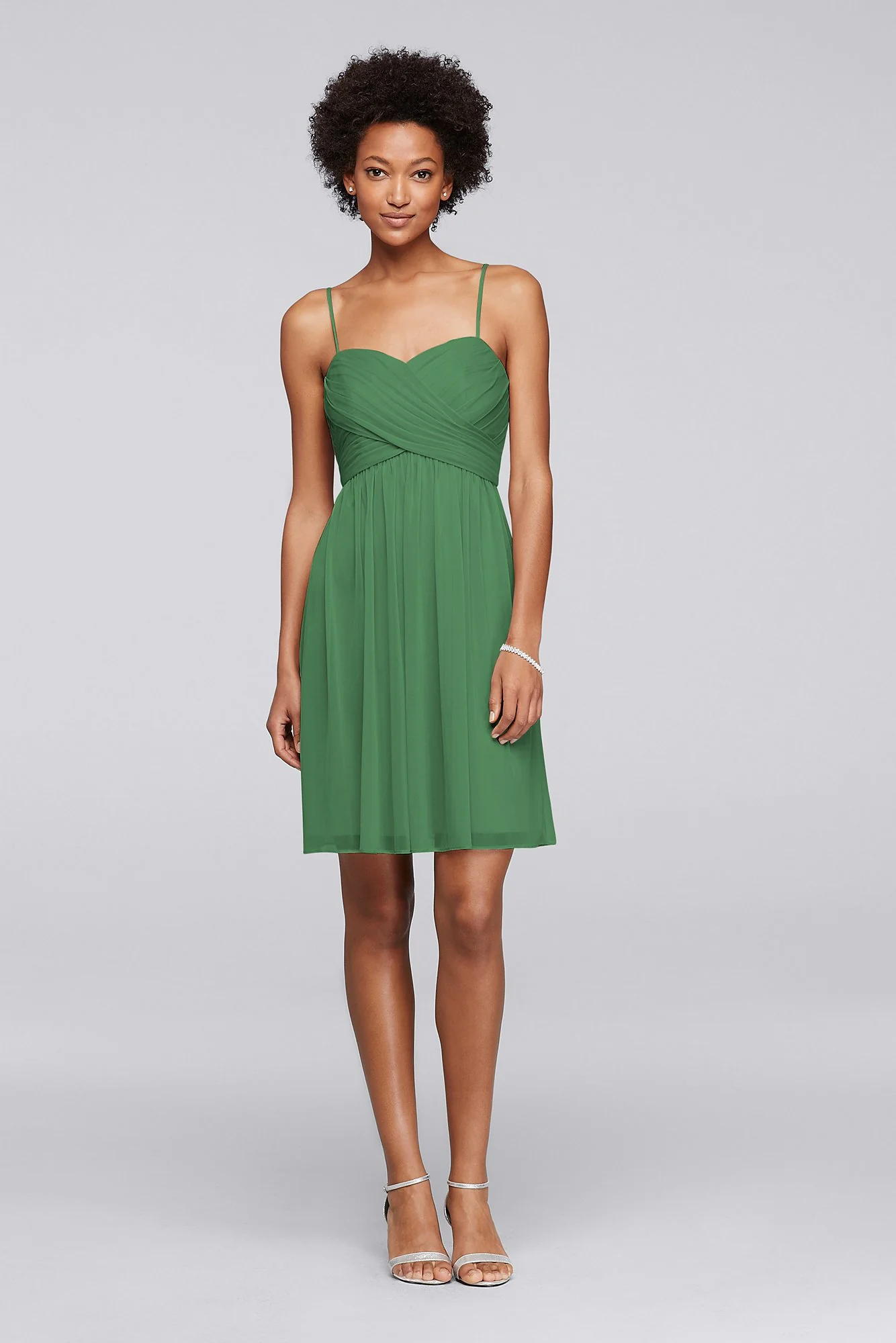 Mesh Short Bridesmaid Dress with Spaghetti Straps - Image 16