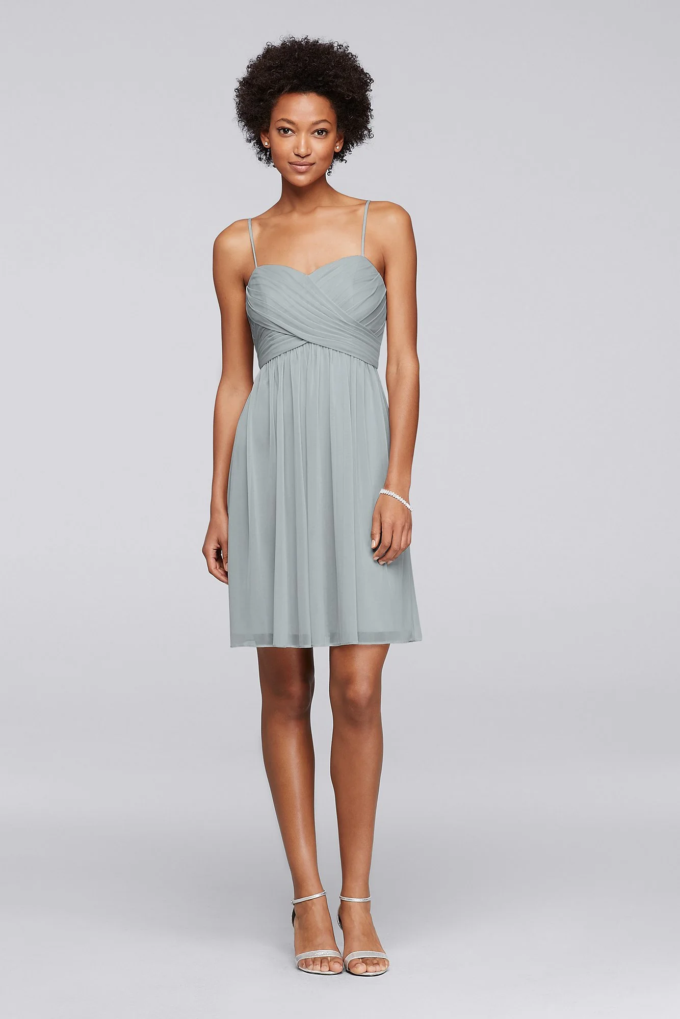 Mesh Short Bridesmaid Dress with Spaghetti Straps - Image 17