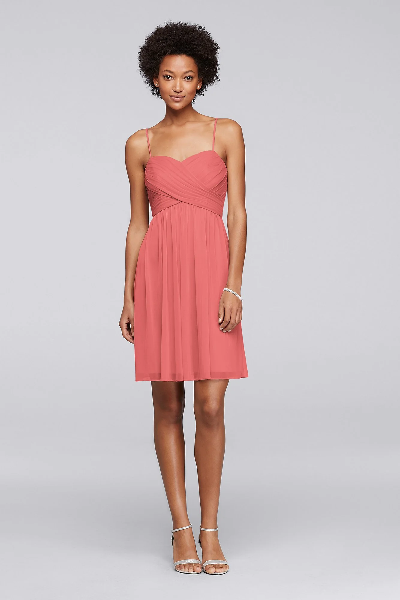 Mesh Short Bridesmaid Dress with Spaghetti Straps - Image 30