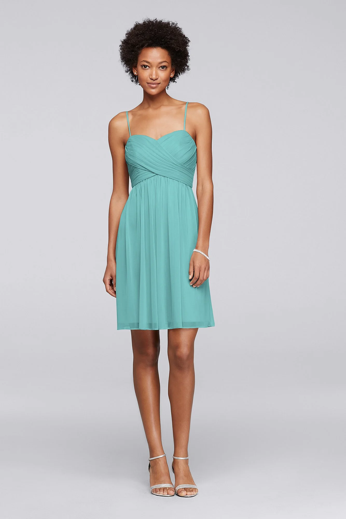 Mesh Short Bridesmaid Dress with Spaghetti Straps - Image 31