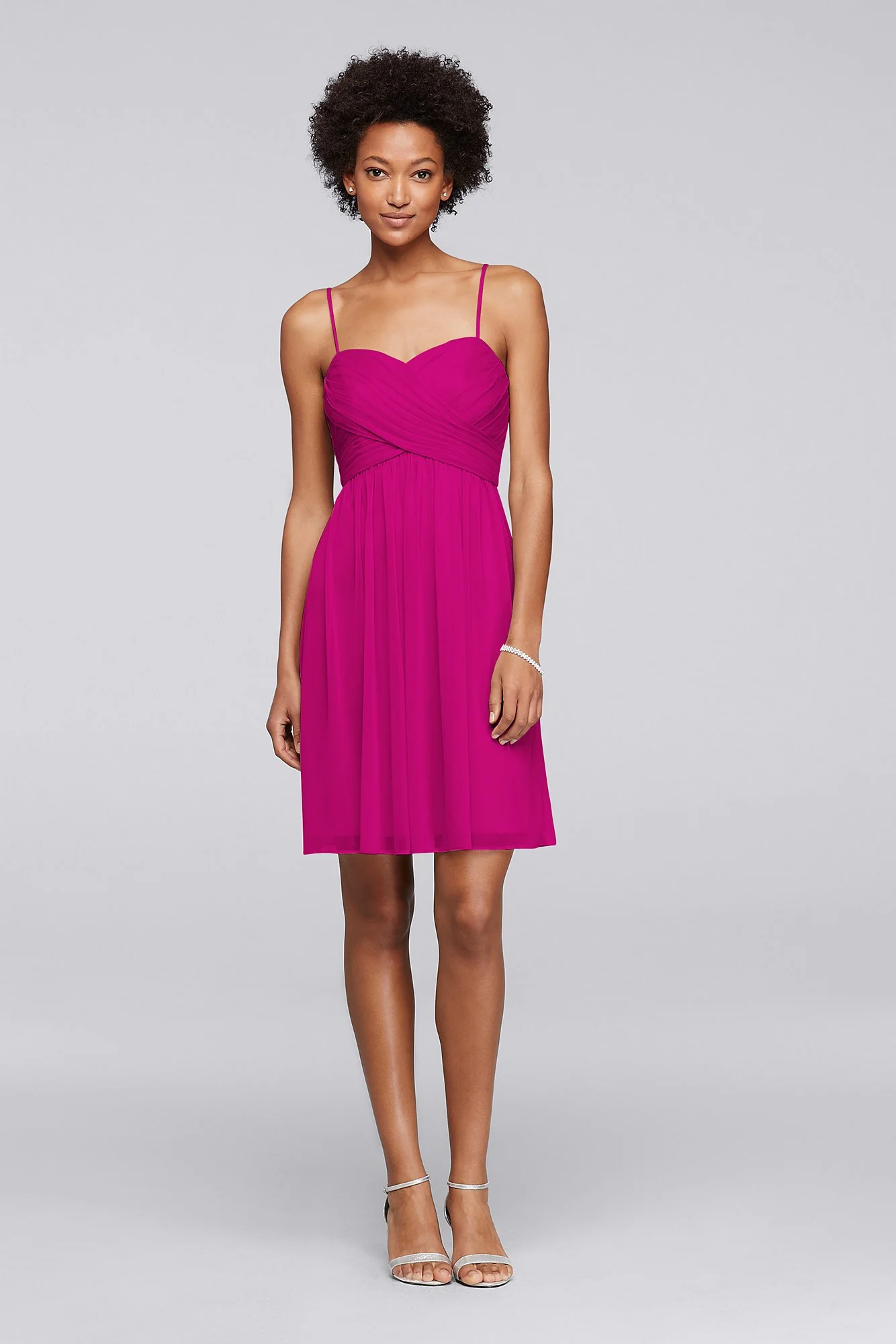 Mesh Short Bridesmaid Dress with Spaghetti Straps - Image 34