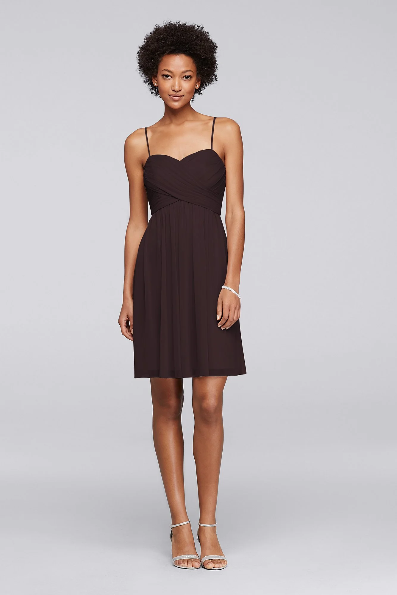 Mesh Short Bridesmaid Dress with Spaghetti Straps - Image 36