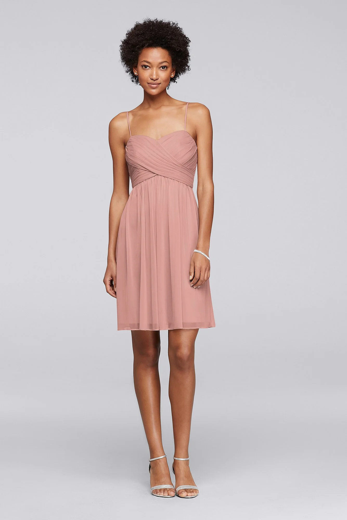 Mesh Short Bridesmaid Dress with Spaghetti Straps - Image 37