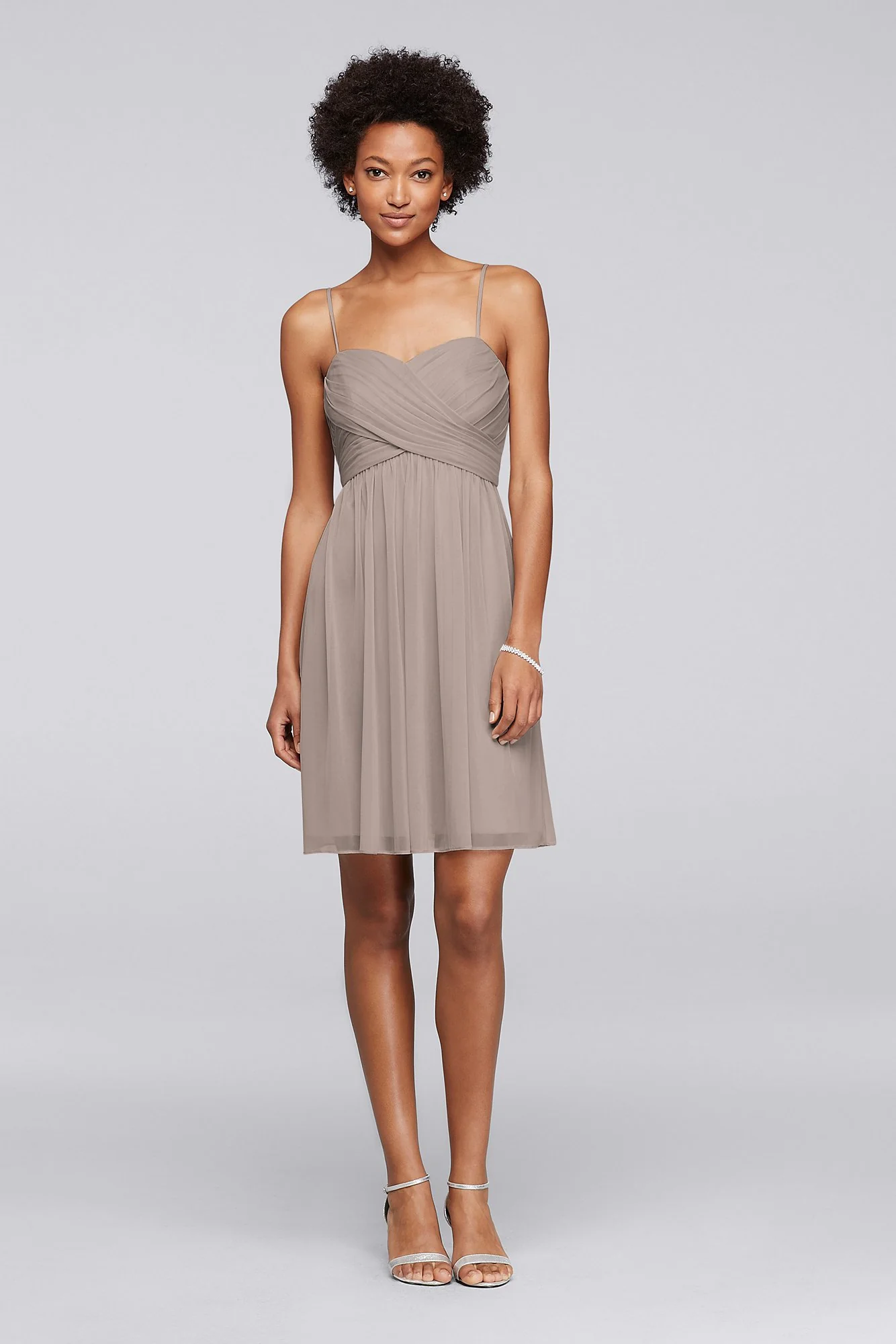 Mesh Short Bridesmaid Dress with Spaghetti Straps - Image 39