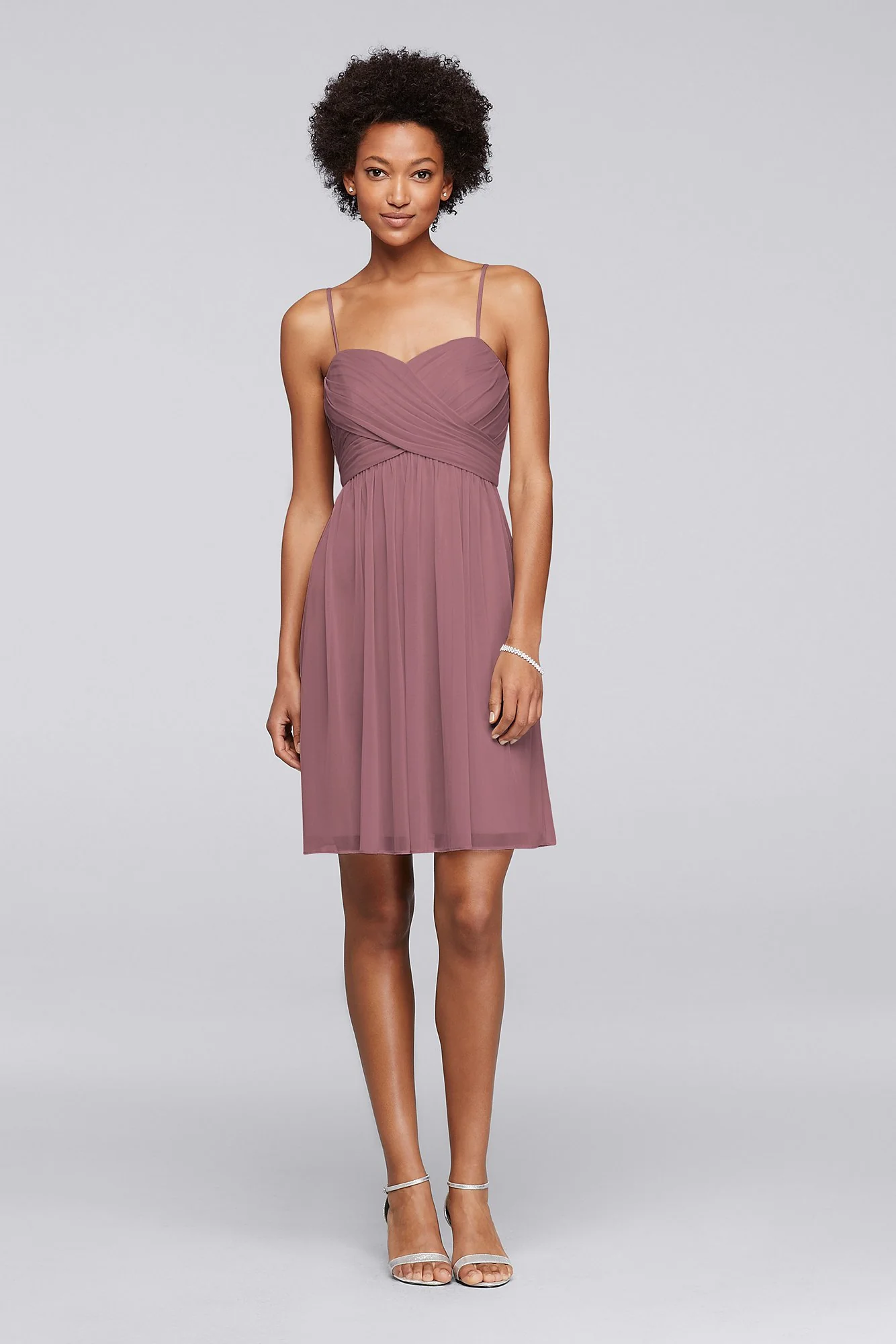 Mesh Short Bridesmaid Dress with Spaghetti Straps - Image 40