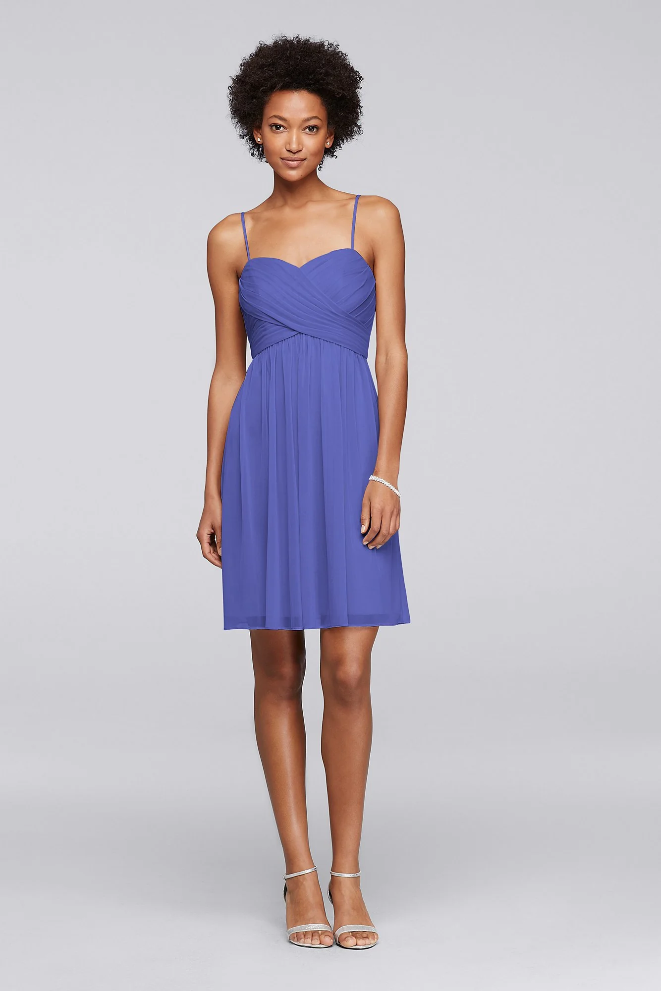 Mesh Short Bridesmaid Dress with Spaghetti Straps - Image 43