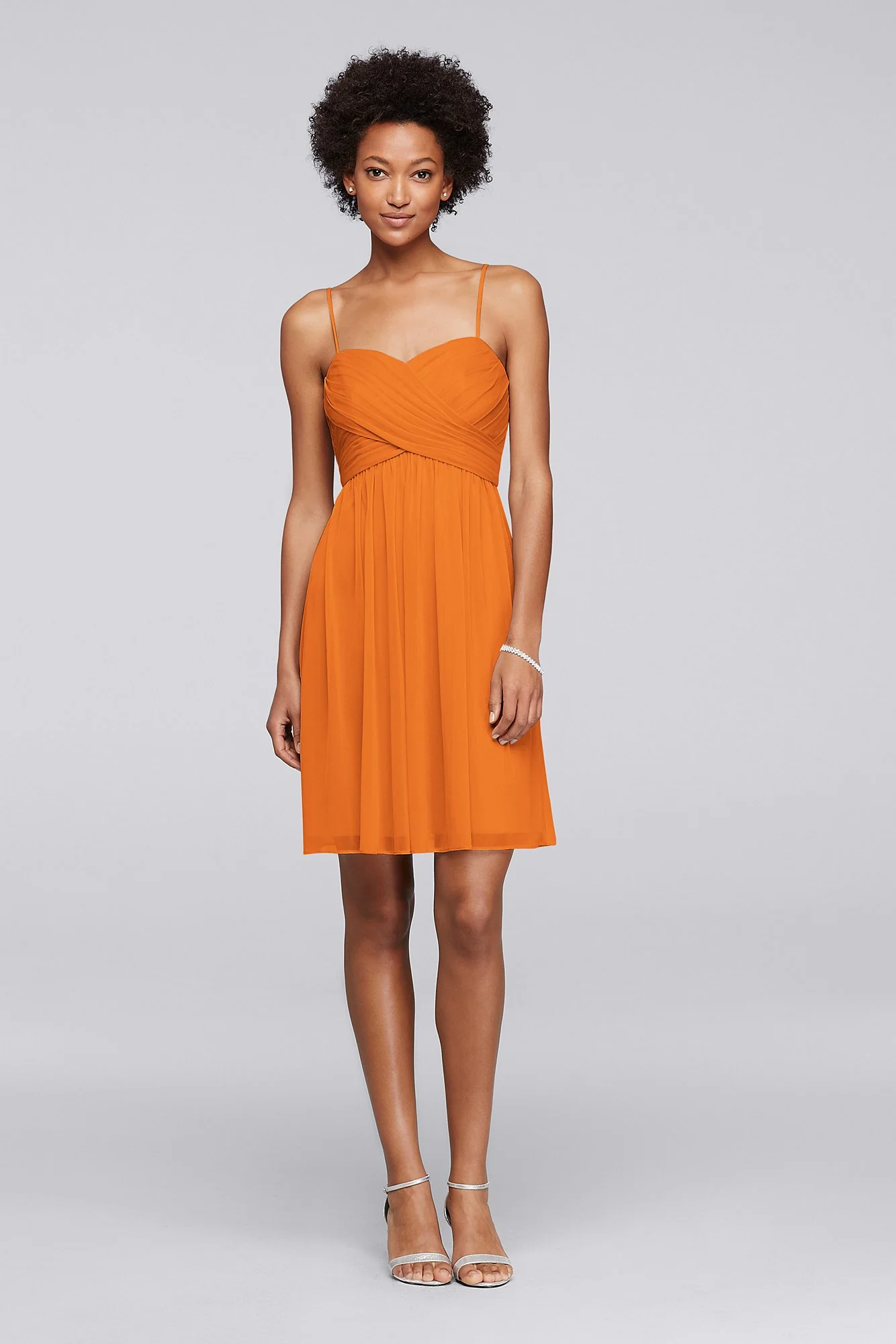 Mesh Short Bridesmaid Dress with Spaghetti Straps - Image 45