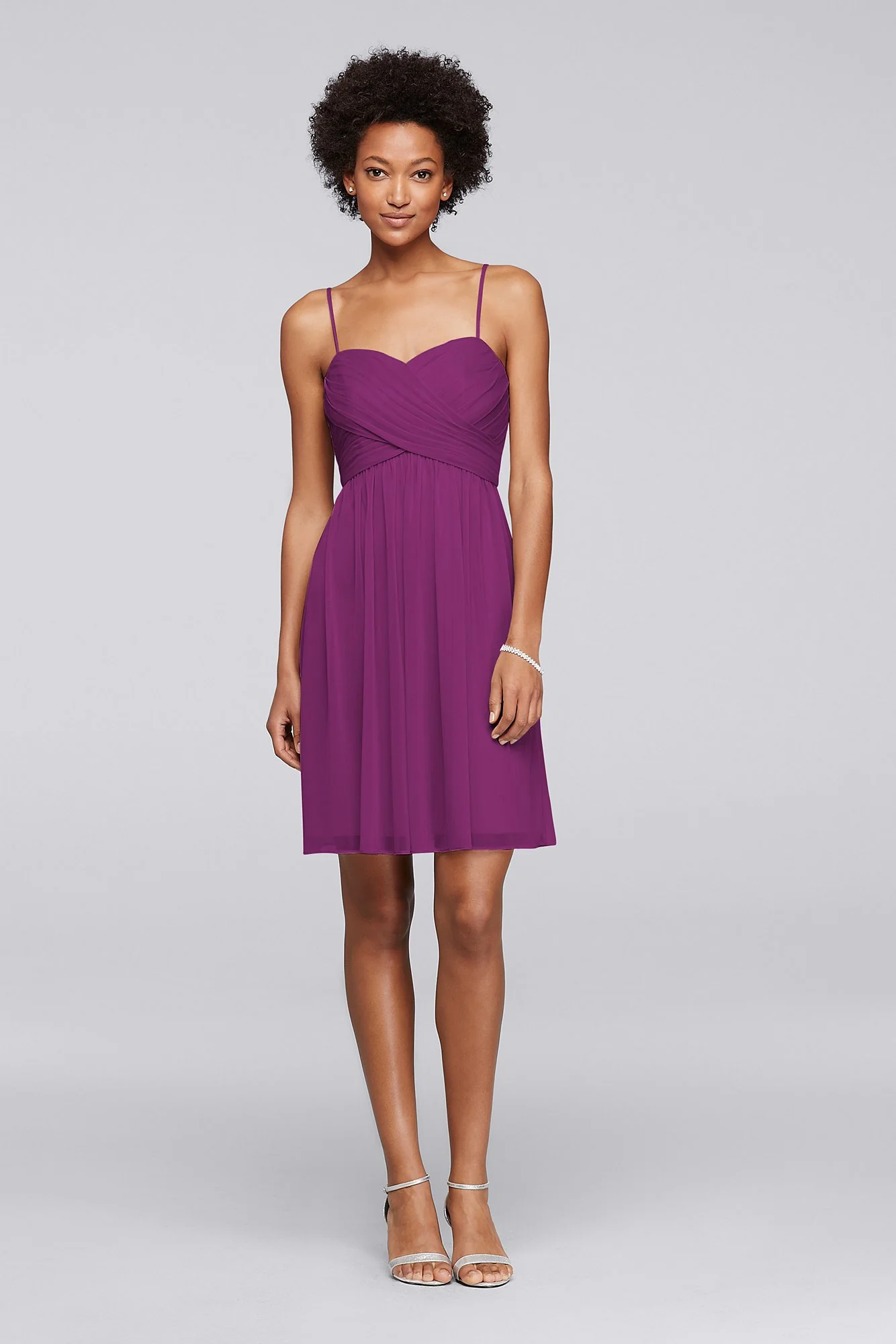 Mesh Short Bridesmaid Dress with Spaghetti Straps - Image 47