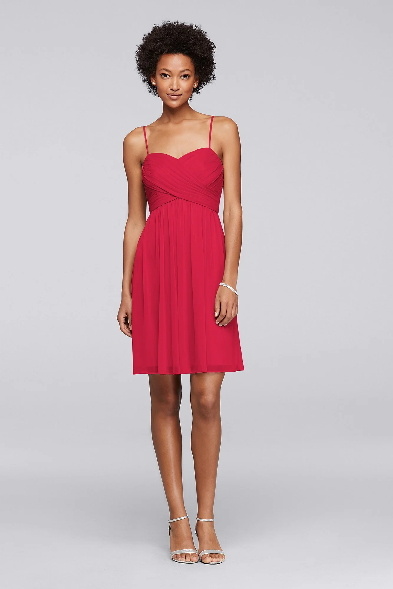 Mesh Short Bridesmaid Dress with Spaghetti Straps - Image 52