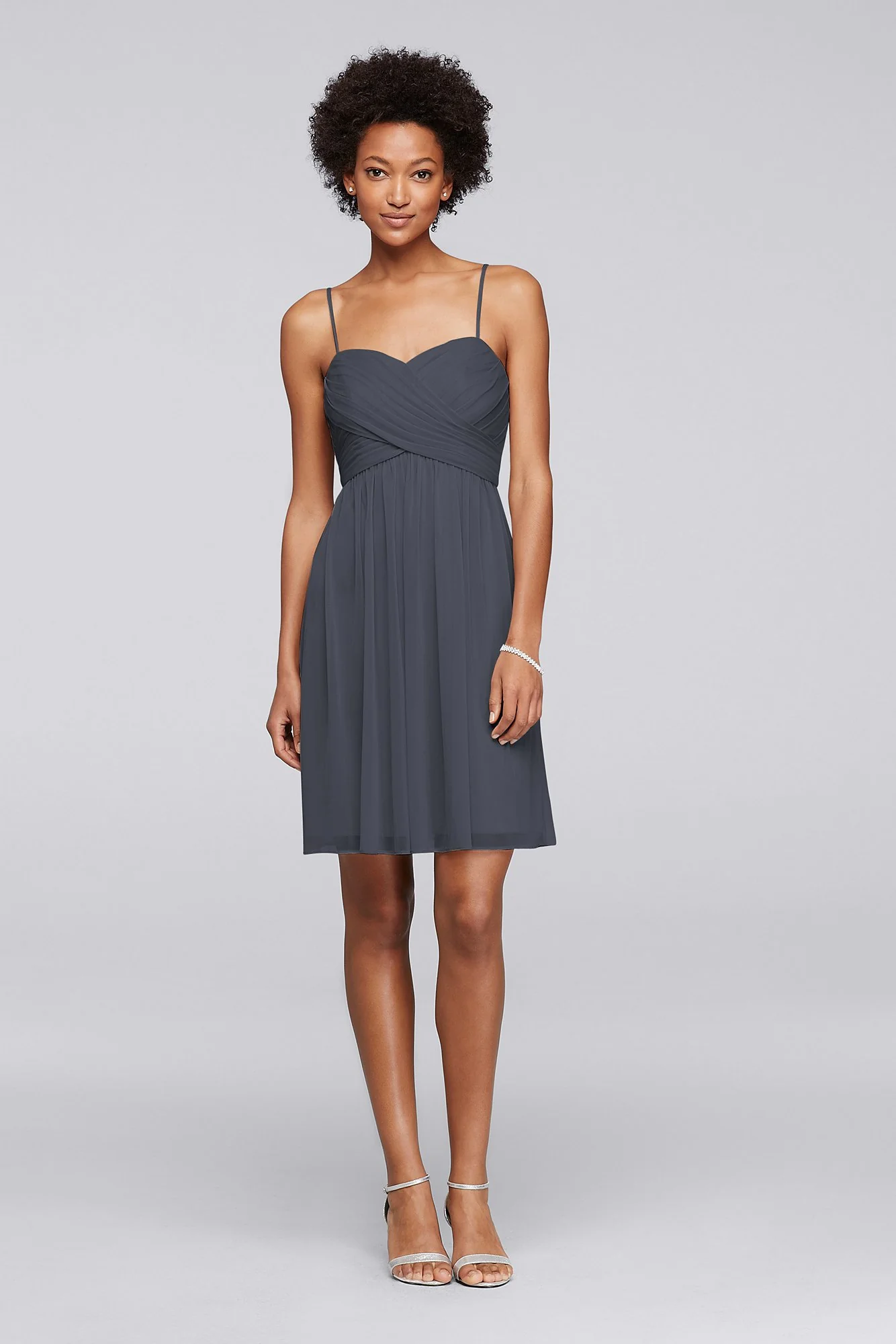 Mesh Short Bridesmaid Dress with Spaghetti Straps - Image 53