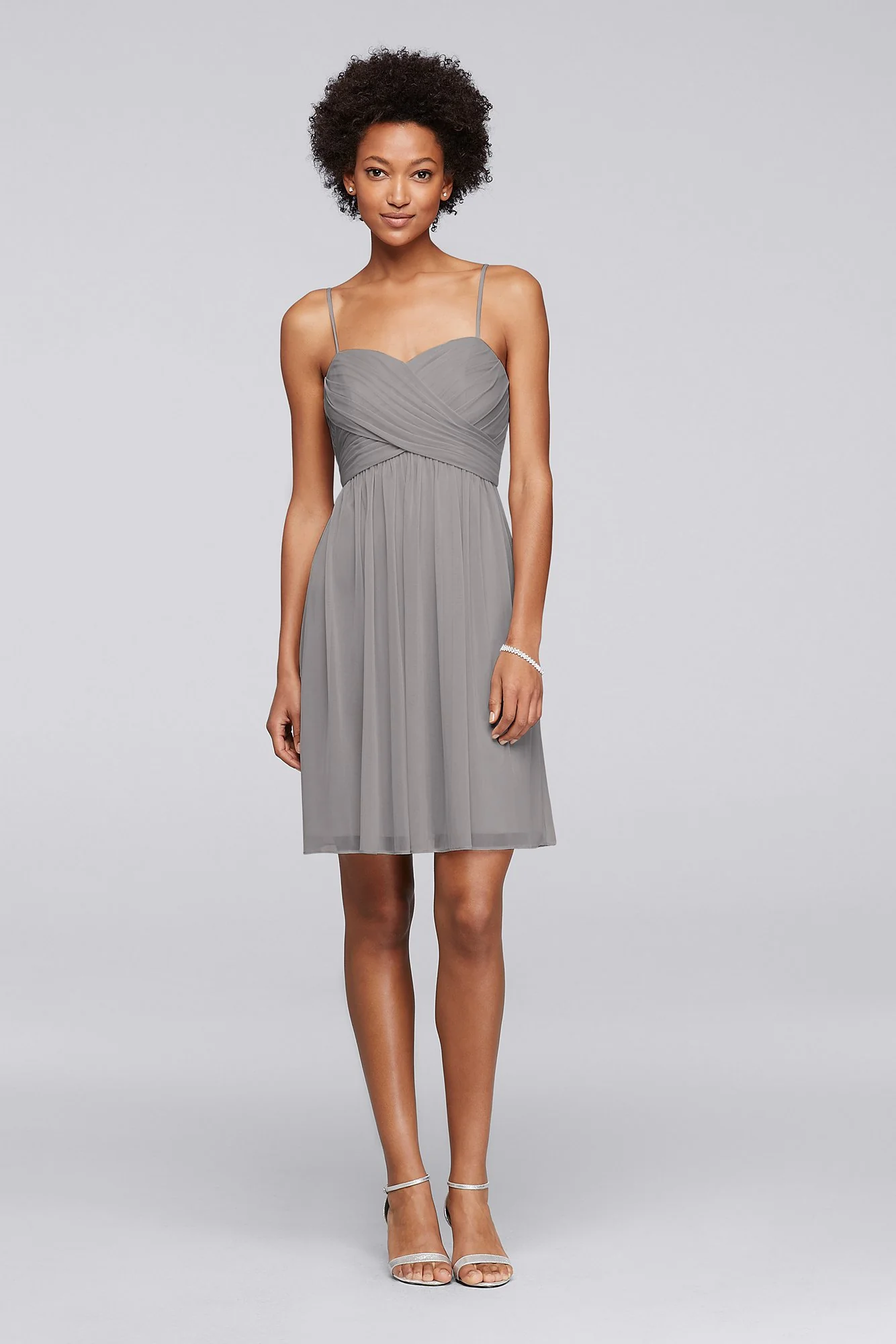 Mesh Short Bridesmaid Dress with Spaghetti Straps - Image 55