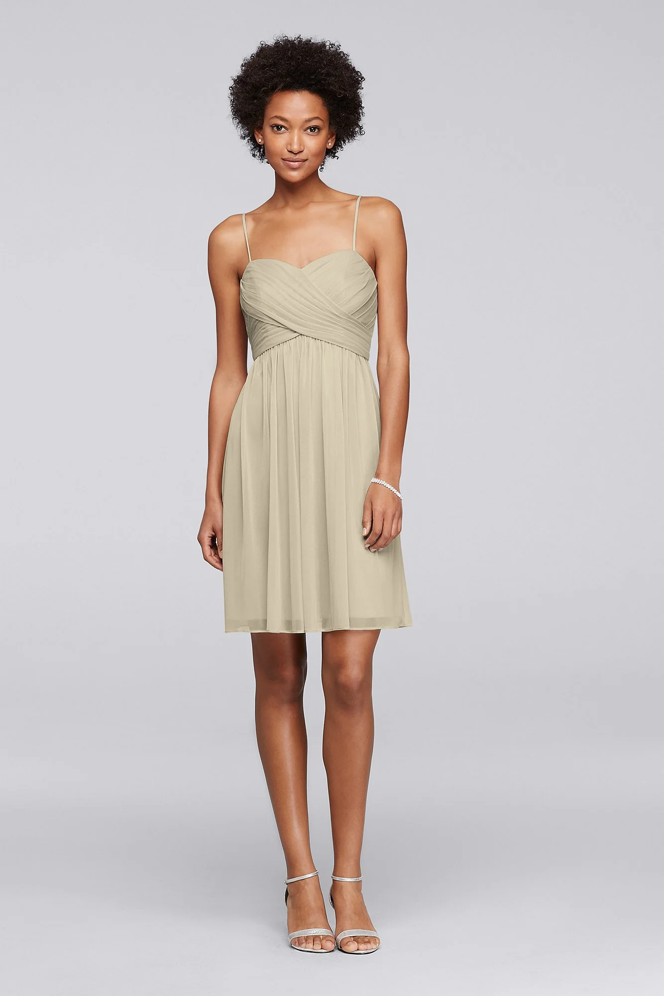 Mesh Short Bridesmaid Dress with Spaghetti Straps - Image 62