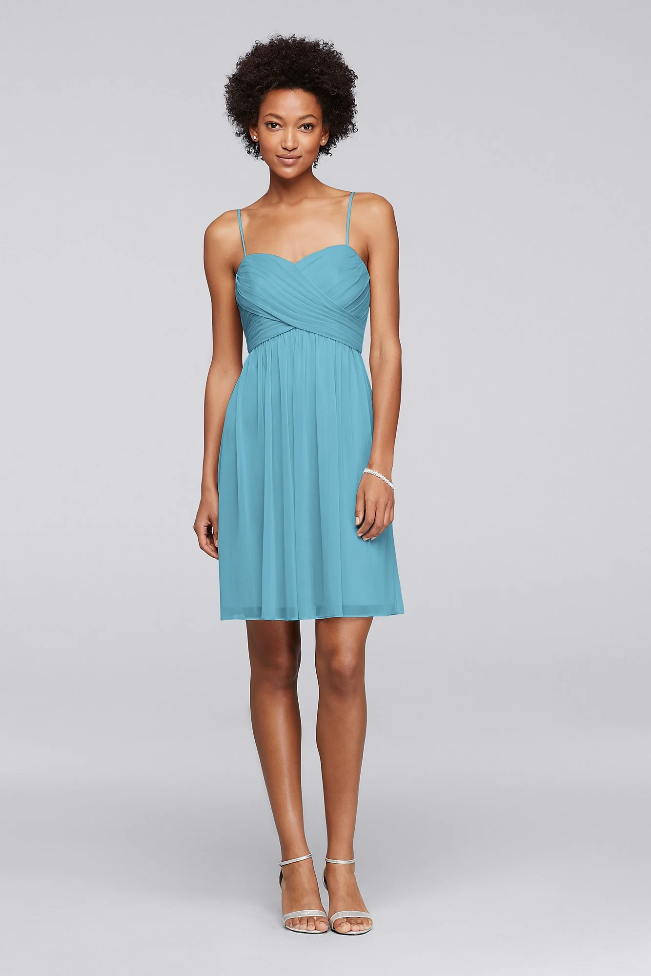 Mesh Short Bridesmaid Dress with Spaghetti Straps - Image 66