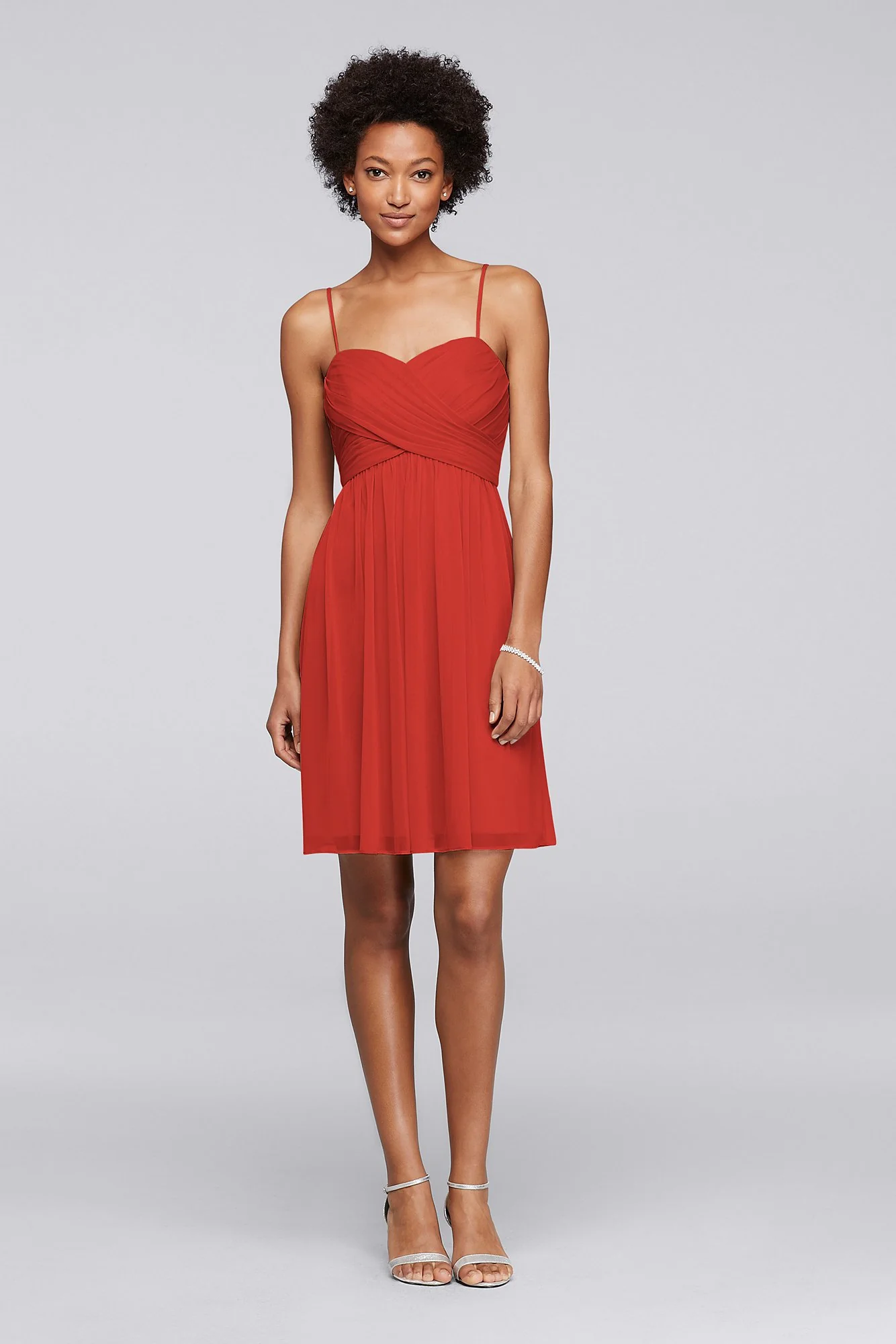 Mesh Short Bridesmaid Dress with Spaghetti Straps - Image 68