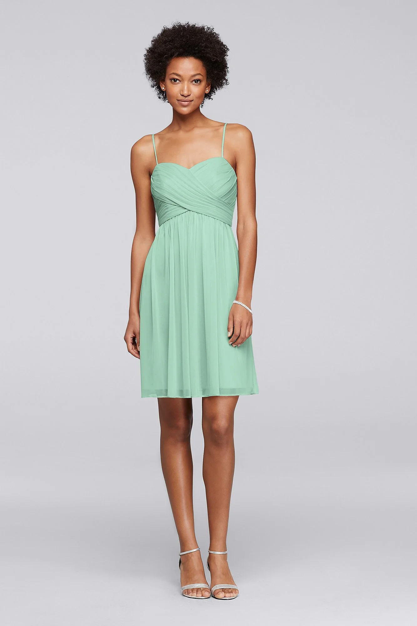 Mesh Short Bridesmaid Dress with Spaghetti Straps - Image 7
