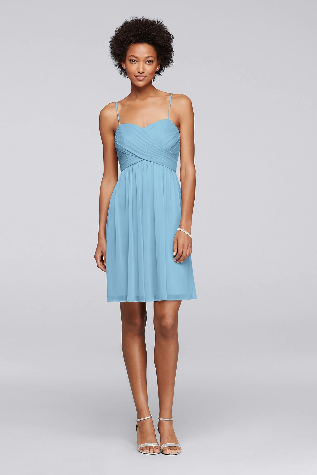 Mesh Short Bridesmaid Dress with Spaghetti Straps - Image 72