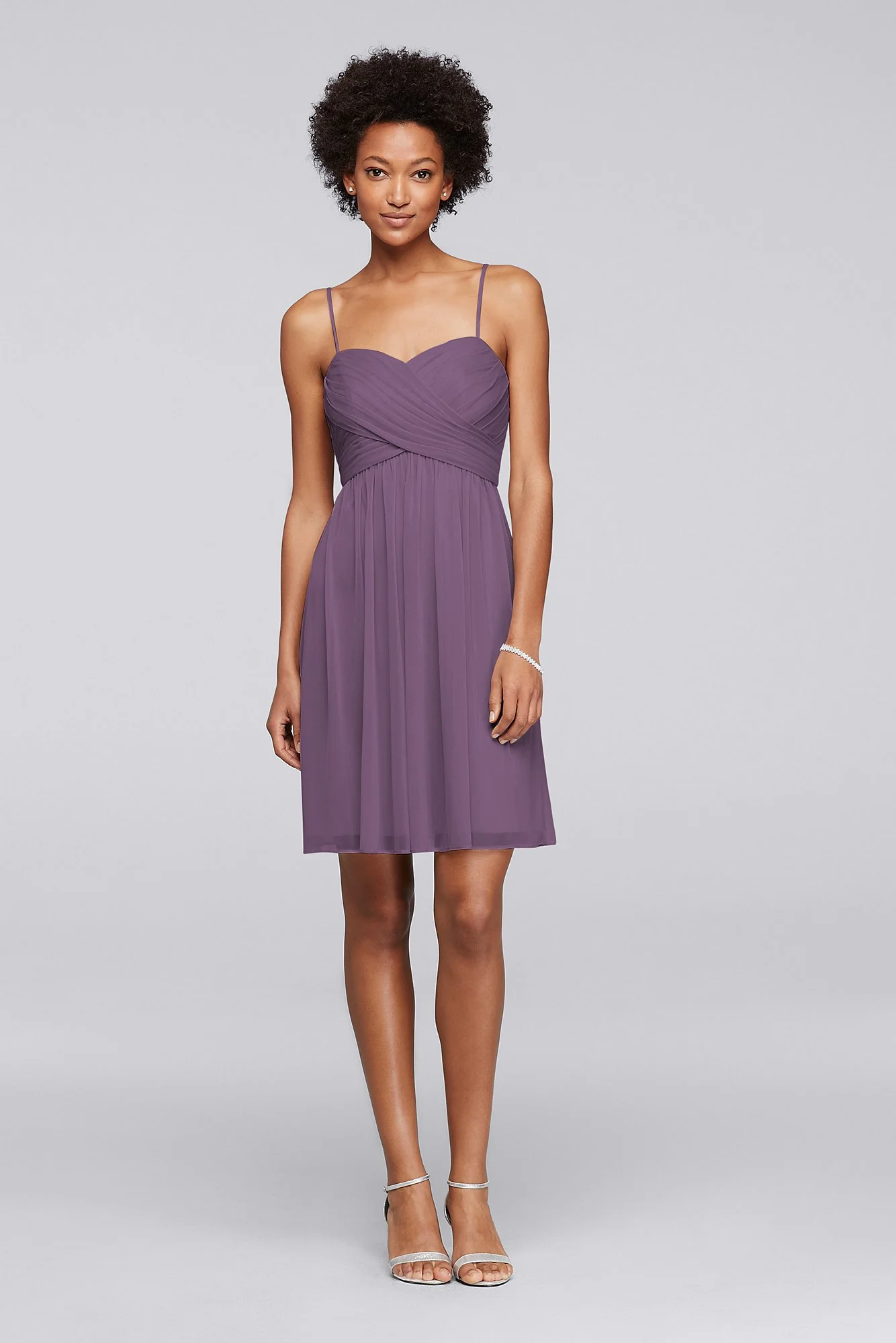 Mesh Short Bridesmaid Dress with Spaghetti Straps - Image 73