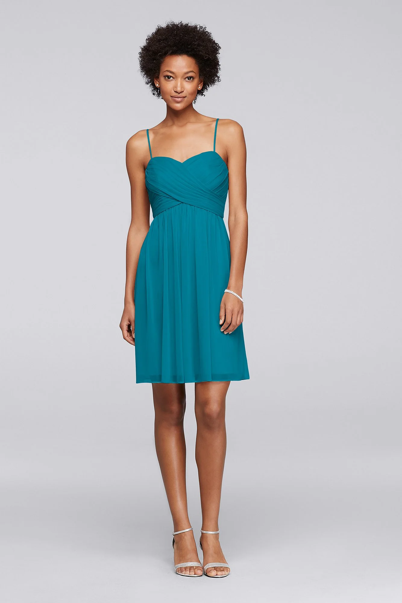 Mesh Short Bridesmaid Dress with Spaghetti Straps - Image 81