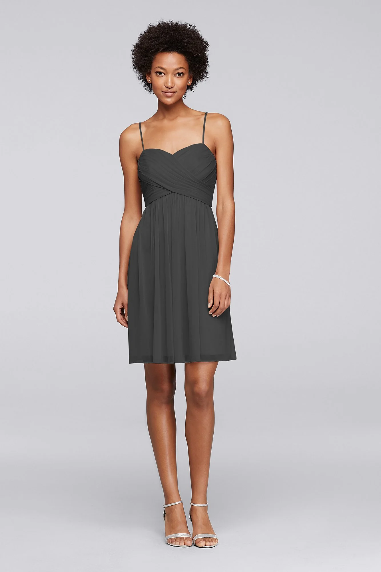 Mesh Short Bridesmaid Dress with Spaghetti Straps - Image 84