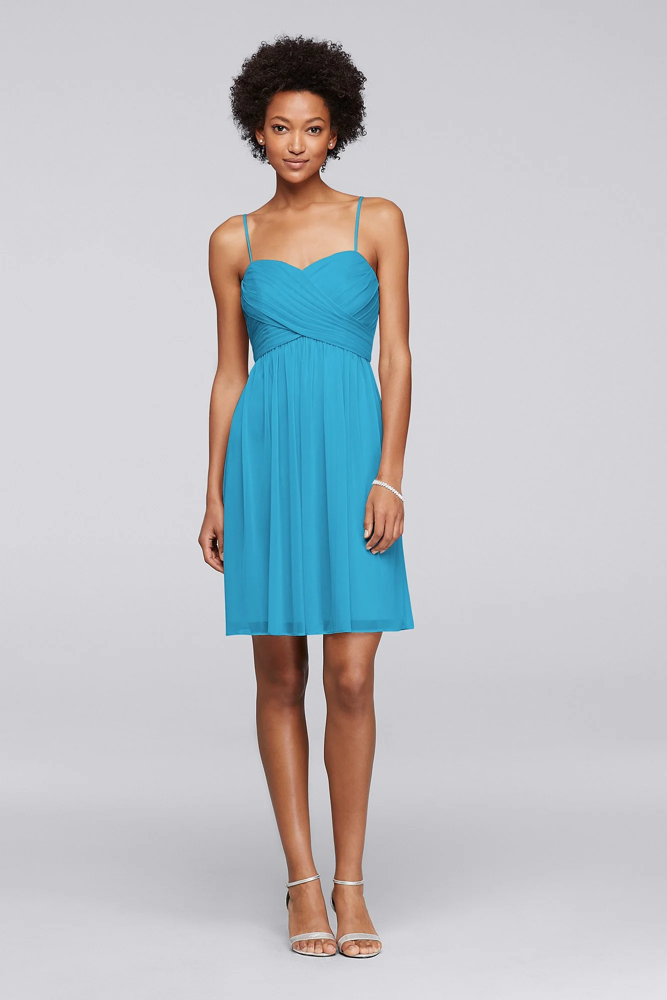 Mesh Short Bridesmaid Dress with Spaghetti Straps - Image 86