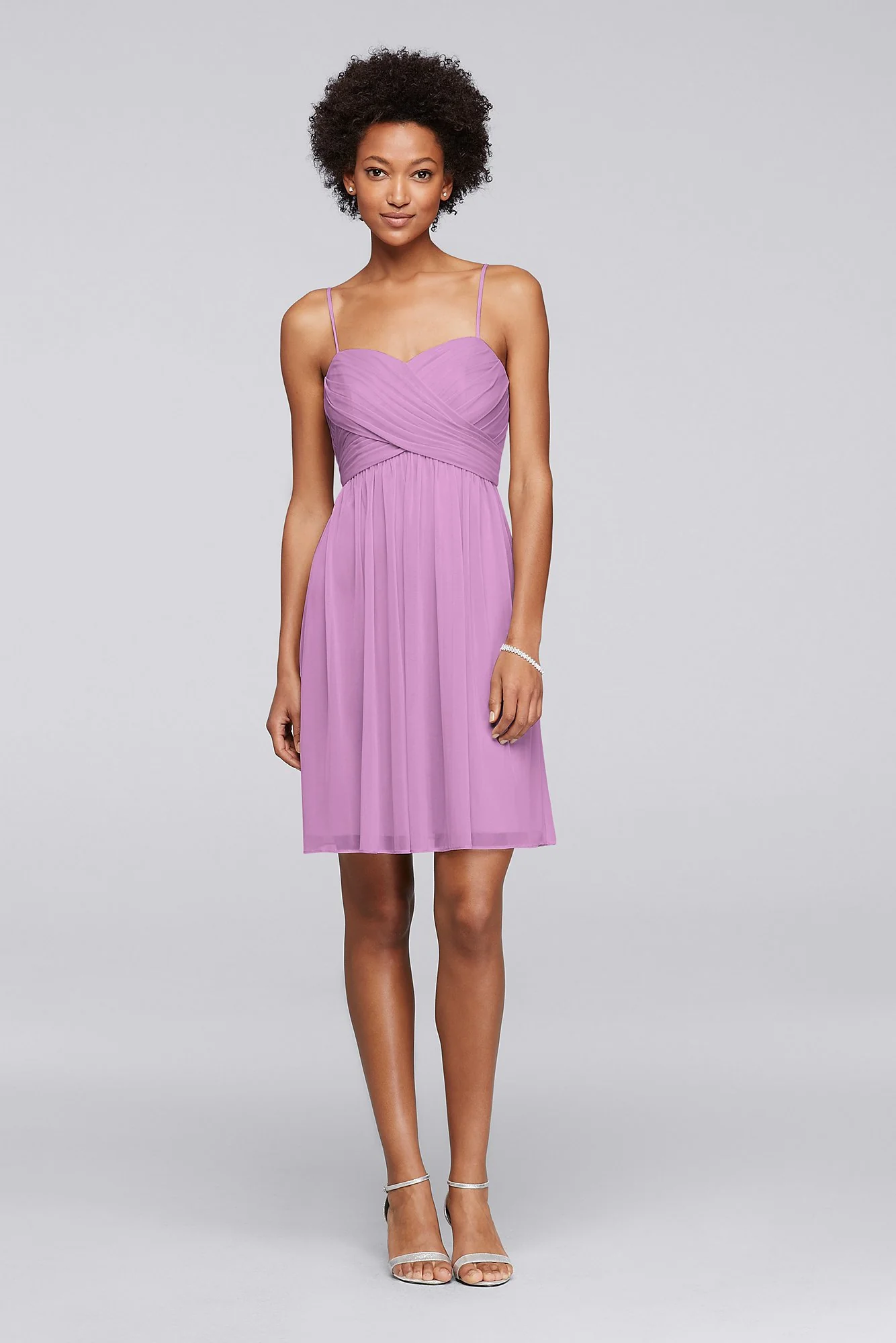 Mesh Short Bridesmaid Dress with Spaghetti Straps - Image 88