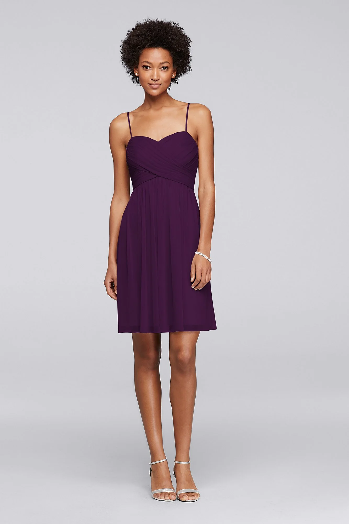 Mesh Short Bridesmaid Dress with Spaghetti Straps - Image 89