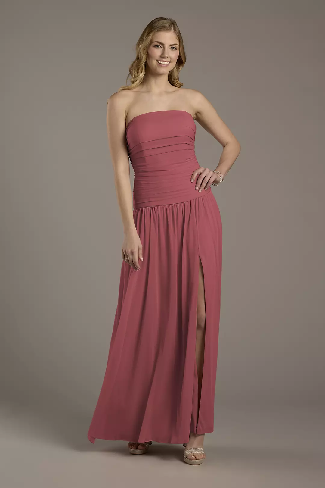 Mesh Strapless Drop Waist Dress - Image 35