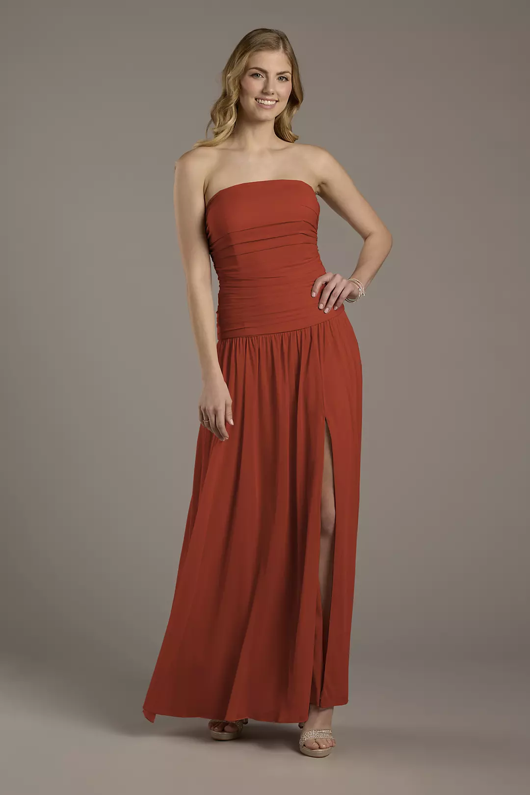 Mesh Strapless Drop Waist Dress - Image 36