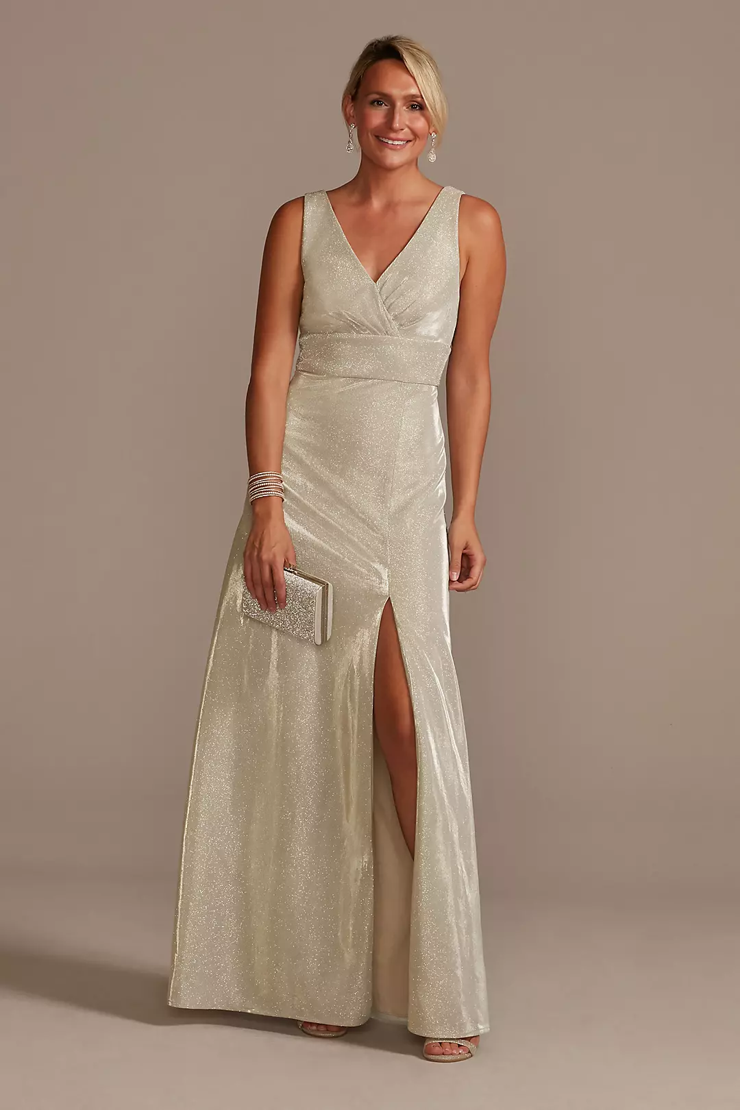 Metallic A-Line Tank Gown with Slit Skirt - Image 2