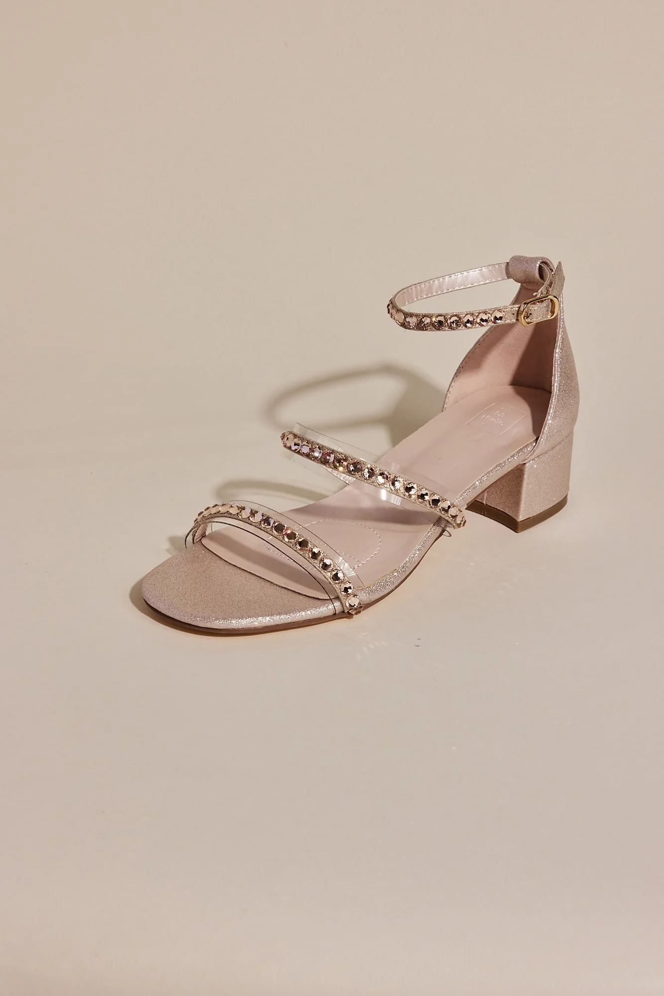 Metallic Block Heels with Rhinestone Straps - Image 2