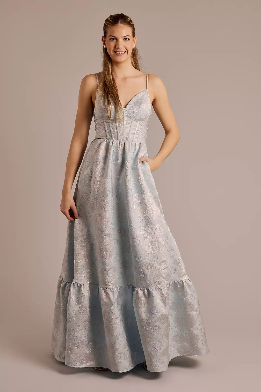 Metallic Brocade Corset Bodice Ball Gown - Image 5