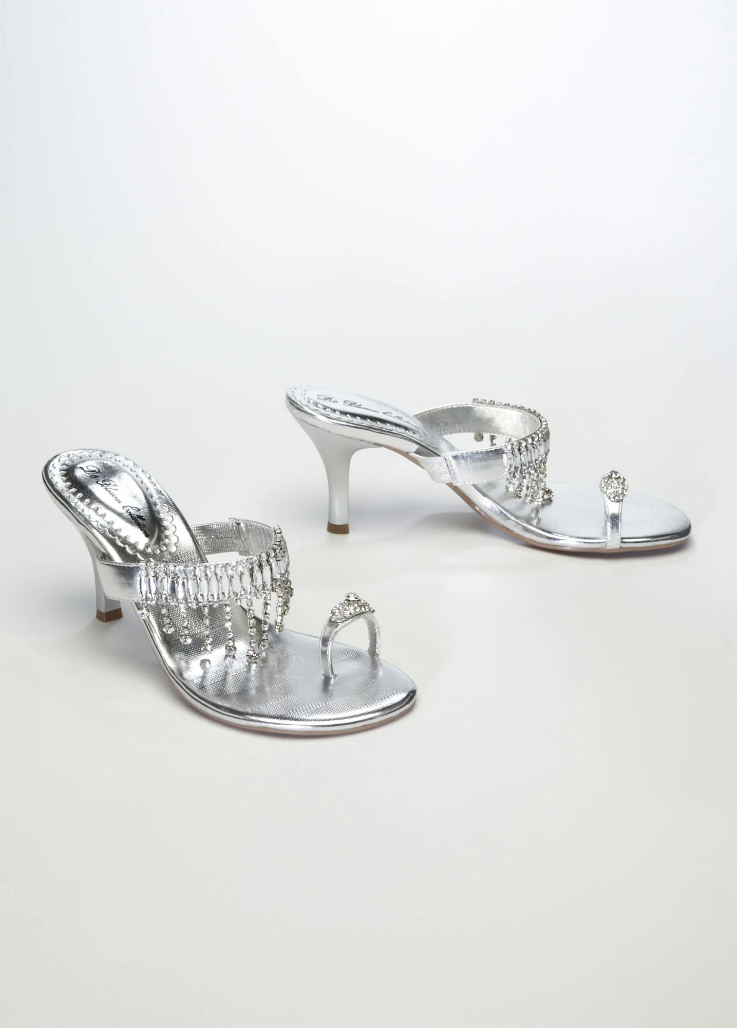 Metallic Cascade Crystal Sandal with Toe Ring