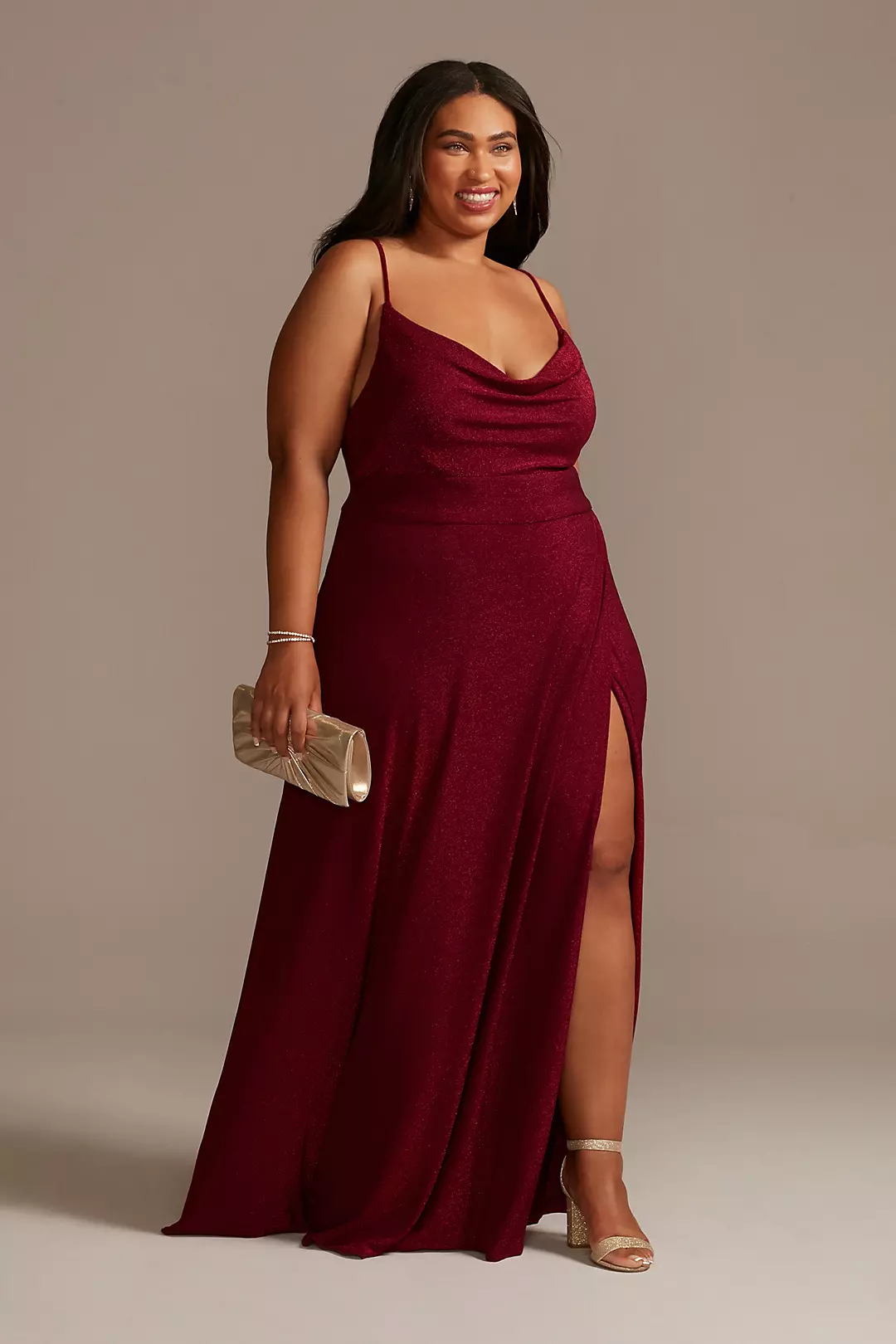 Metallic Cowl Neck Dress with Lace-Up Back - Image 6