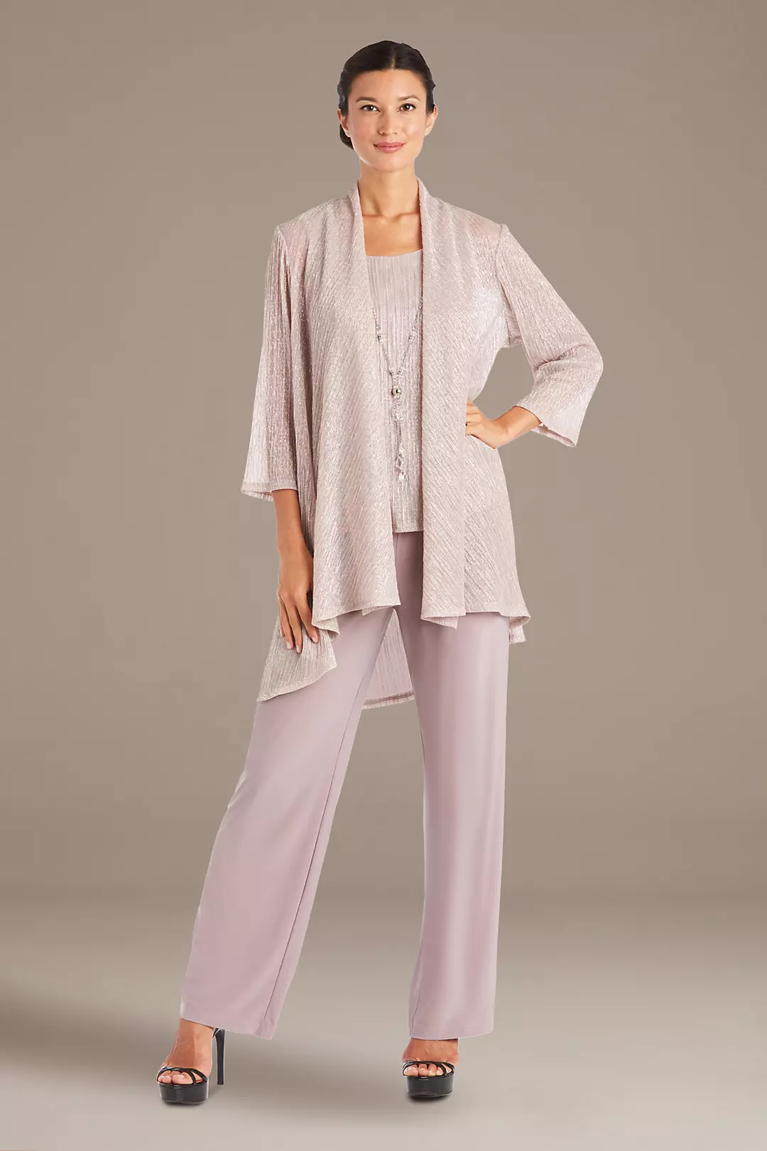 Metallic Crinkle Three-Piece Pantsuit - Image 3