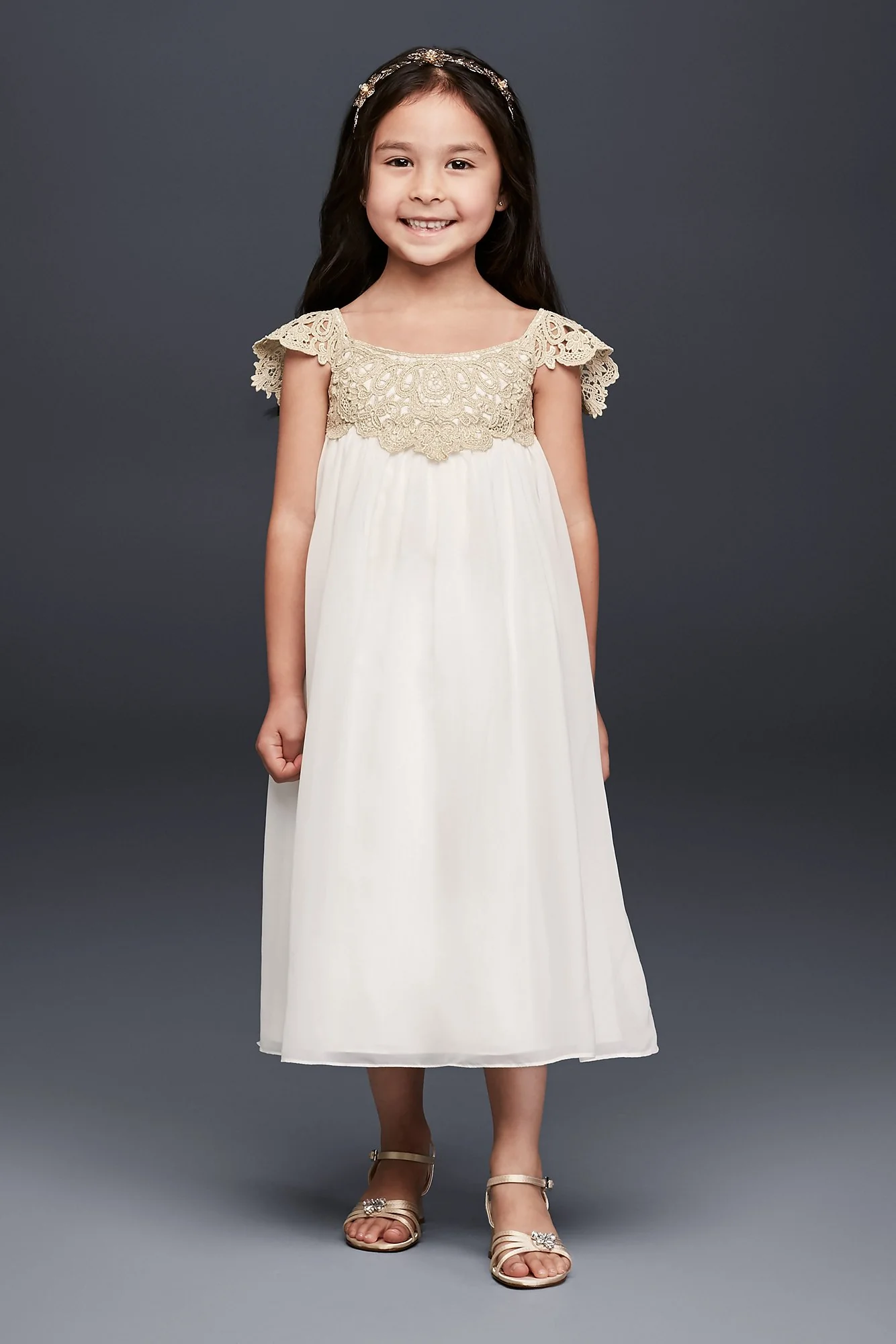 Metallic Crochet and Chiffon Flower Girl Dress