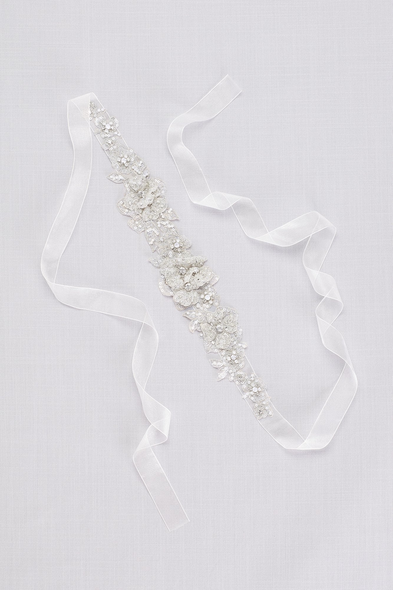 Metallic-Embroidered Fabric Flower Sash with Beads