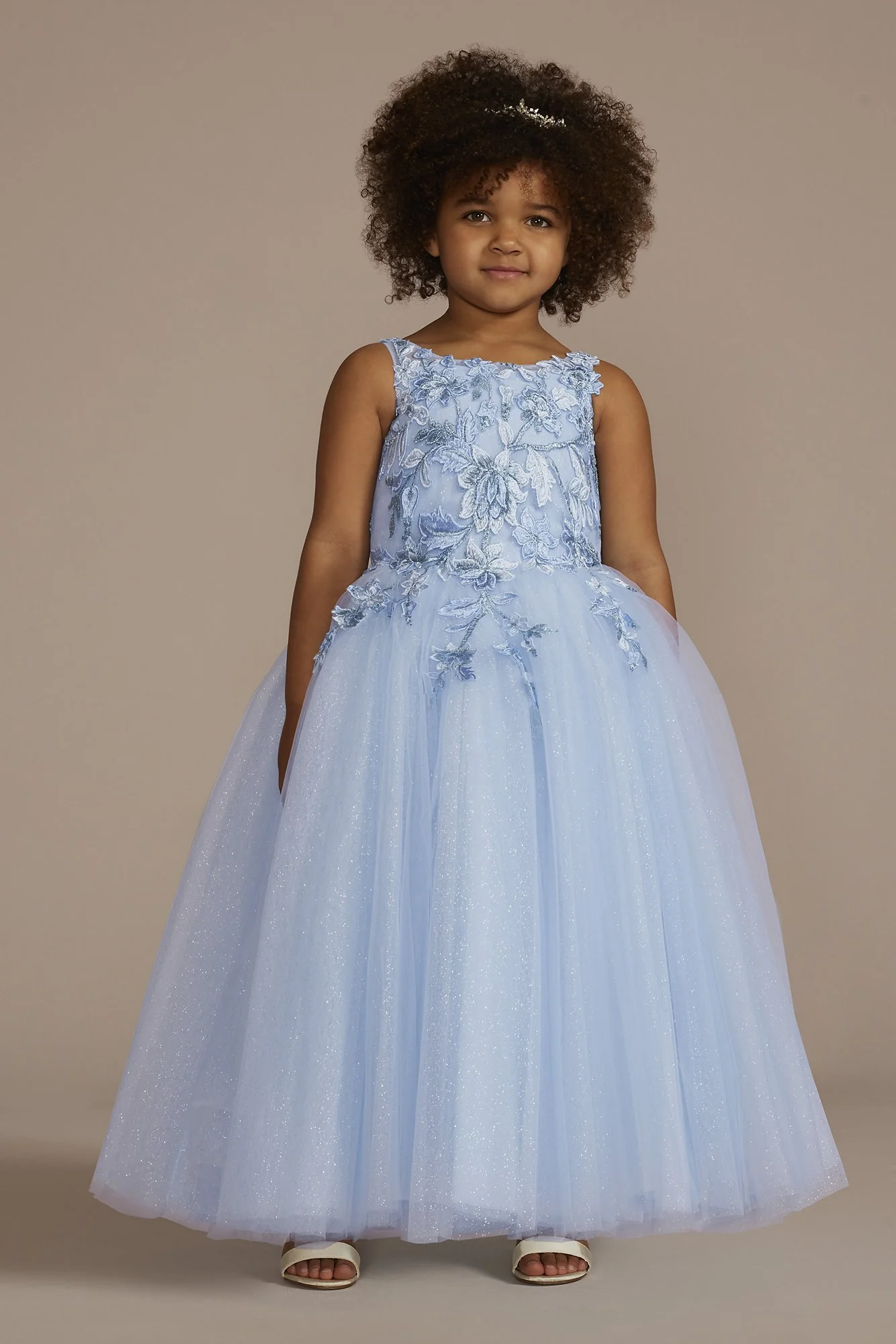 Metallic Floral Glitter Tulle Flower Girl Dress - Image 2