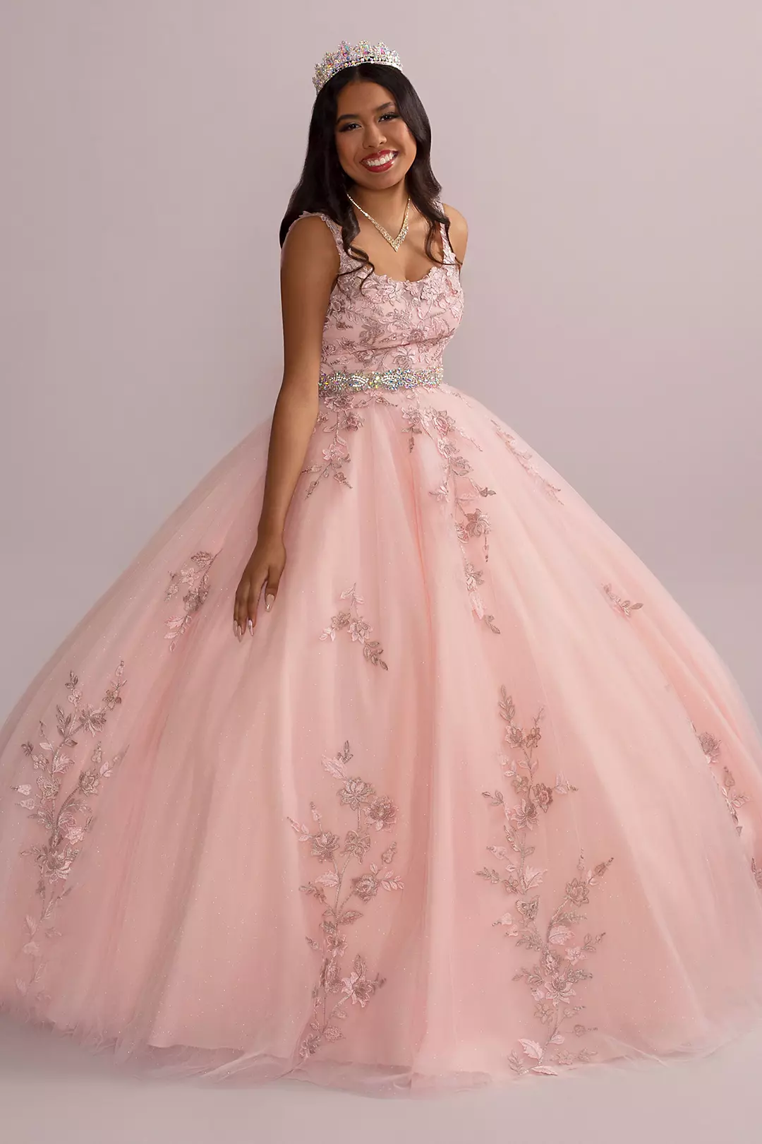 Metallic Floral Glitter Tulle Quince Ball Gown - Image 5