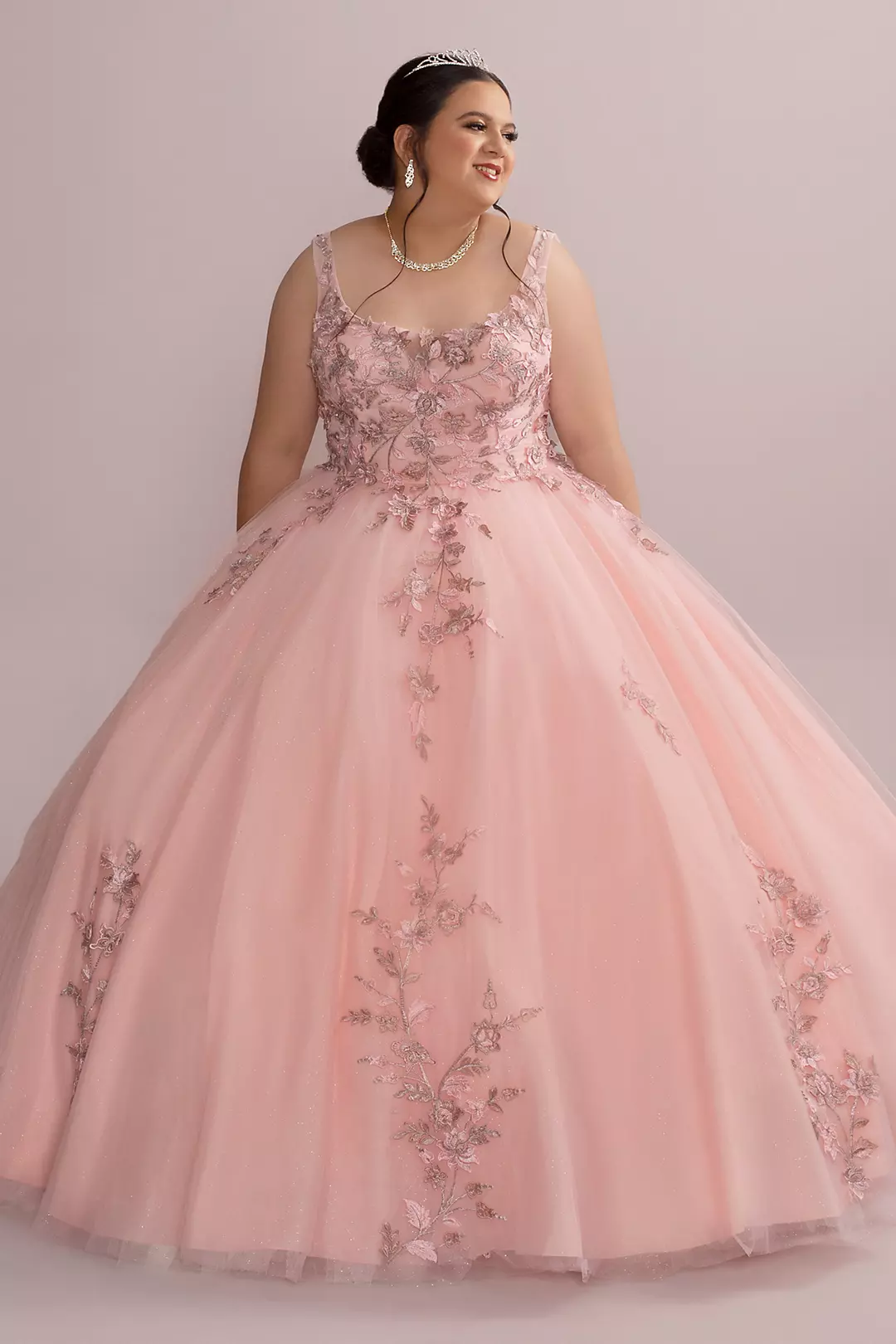 Metallic Floral Glitter Tulle Quince Ball Gown - Image 6