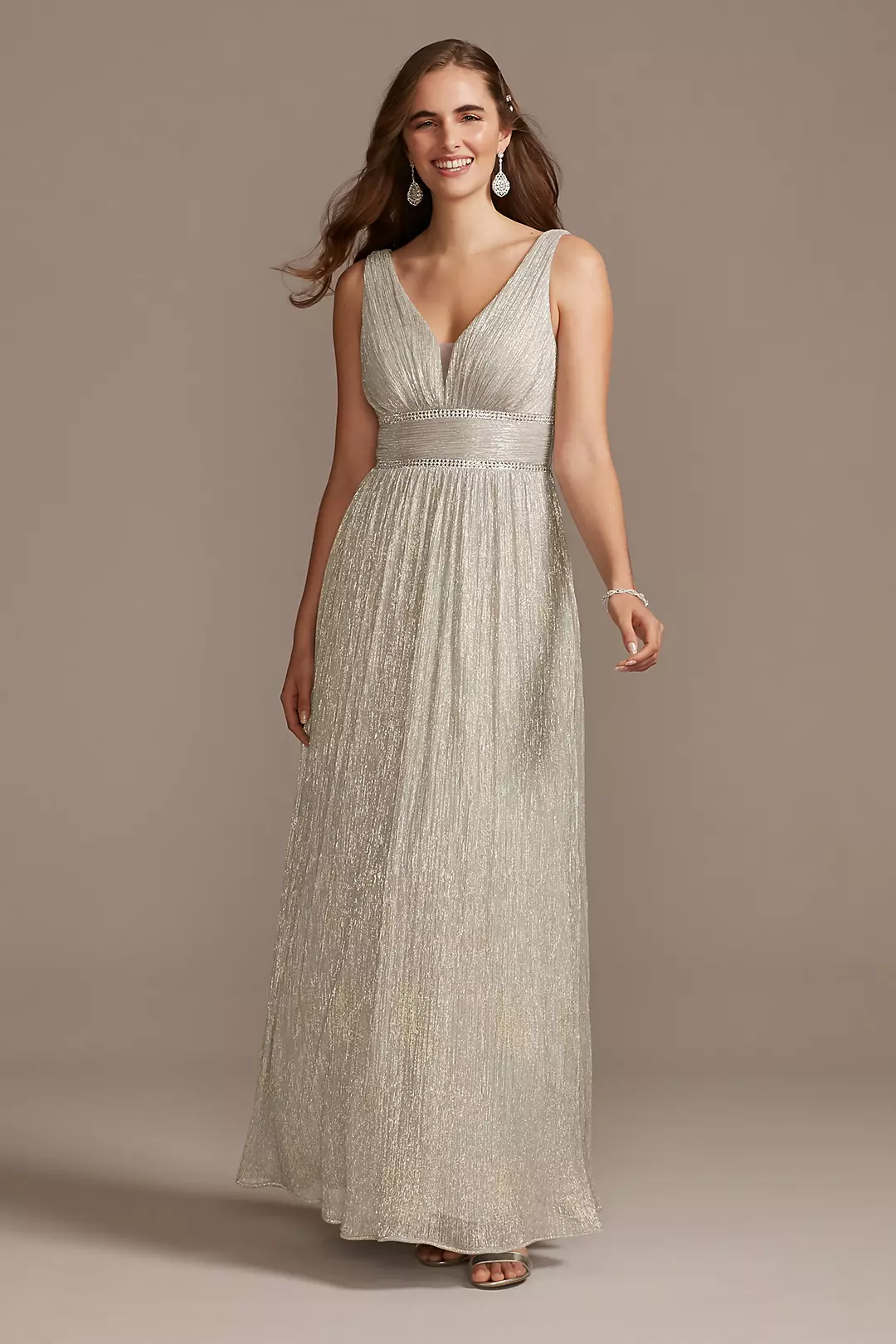 Metallic Foil Plunge Gown with Crystal Waist Bands - Image 7