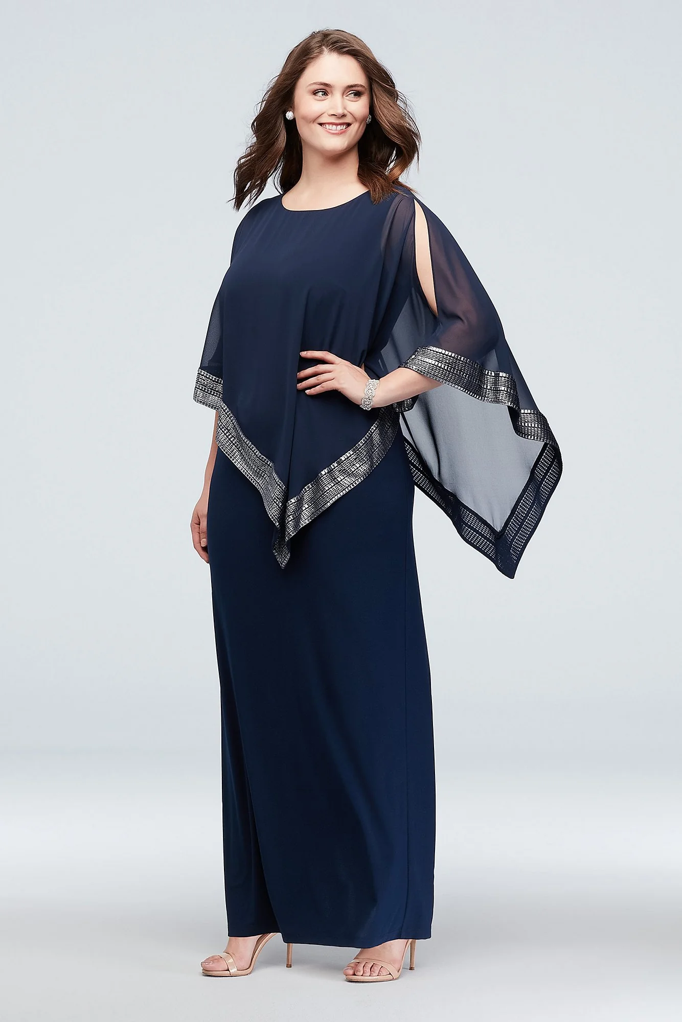 Metallic Hem Capelet Cold Shoulder Plus Size Dress