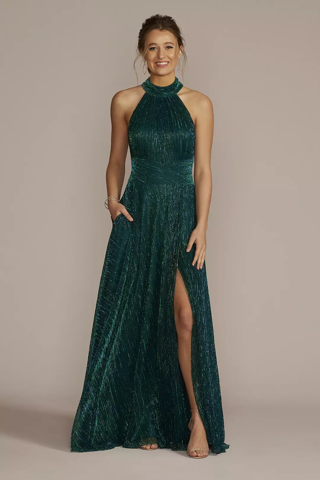Metallic Knit Halter Gown with Open Back - Image 8