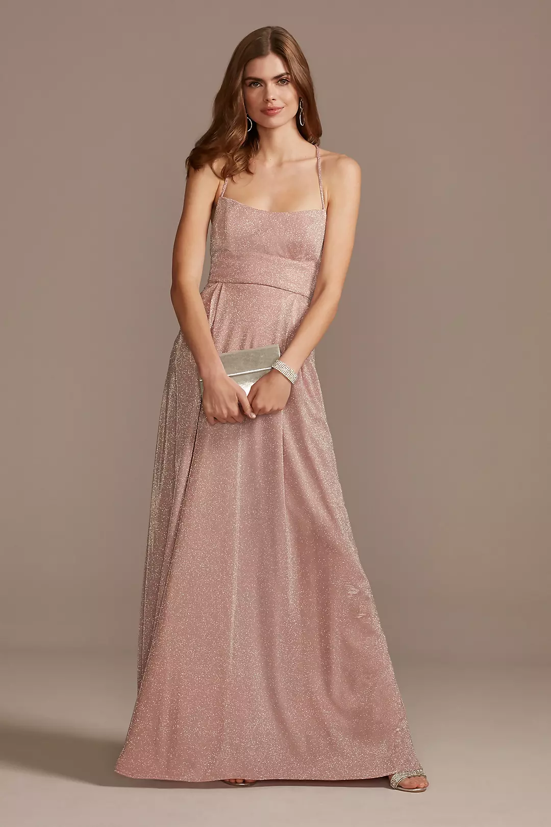 Metallic Knit Lace-Up Spaghetti Strap Dress - Image 4