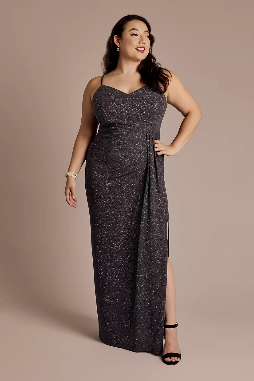 Metallic Knit Ruched V-Neck Sheath Dress - Image 2